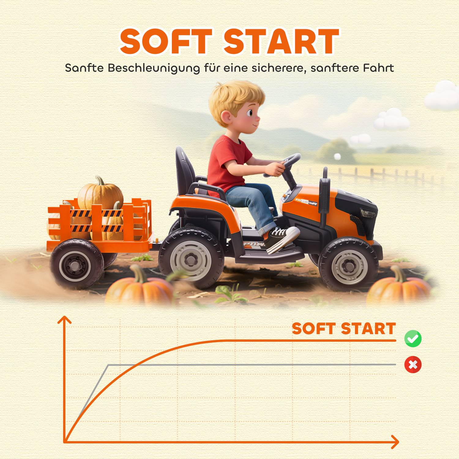 Elektrisk åktraktor för barn, fjärrkontroll, åldrar 3-8, orange
