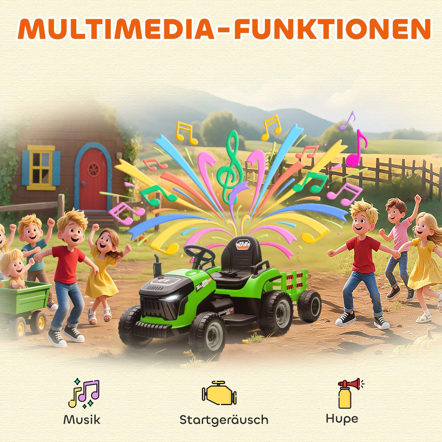 Elektrisk åktraktor med fjärrkontroll, 3-8 år, grön