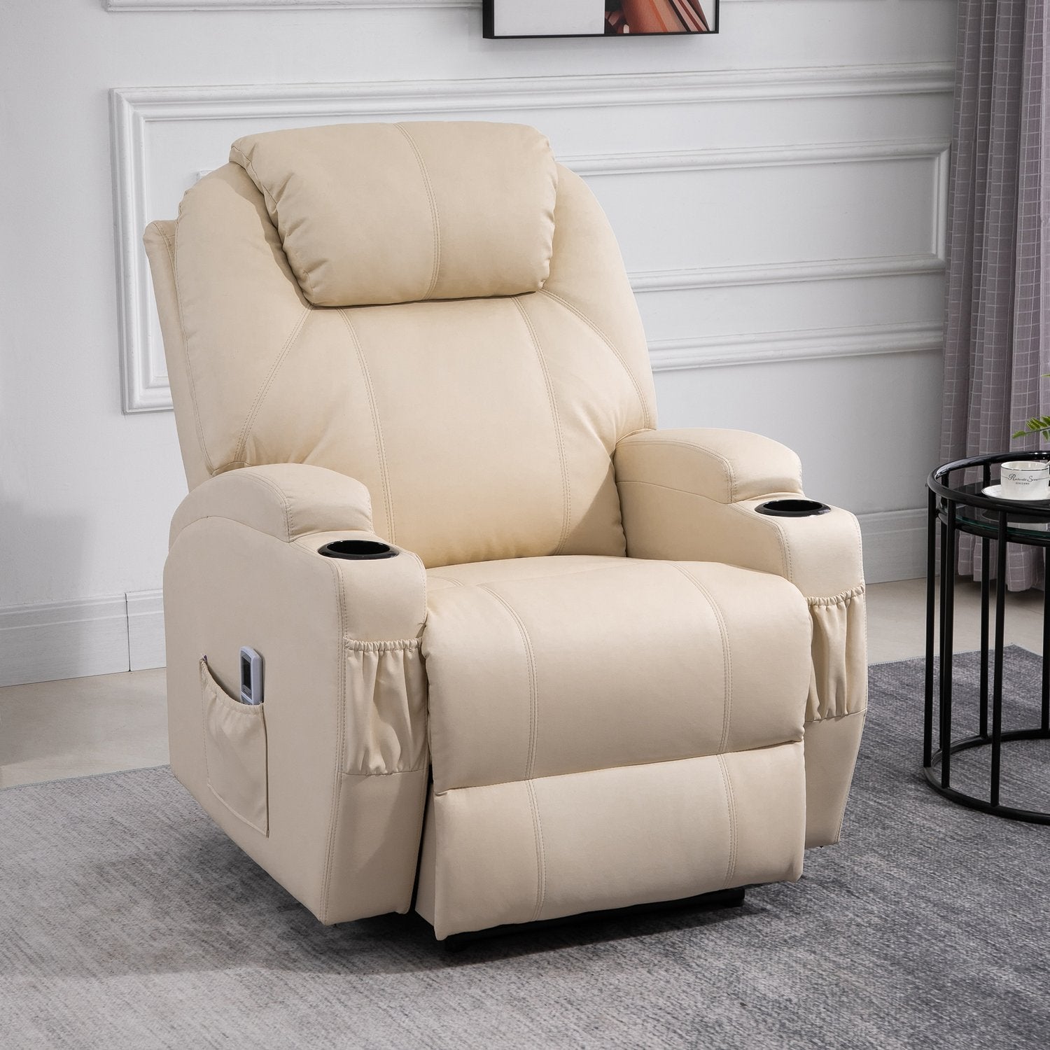 Elektrisk liggande massagestol, konstläder, beige