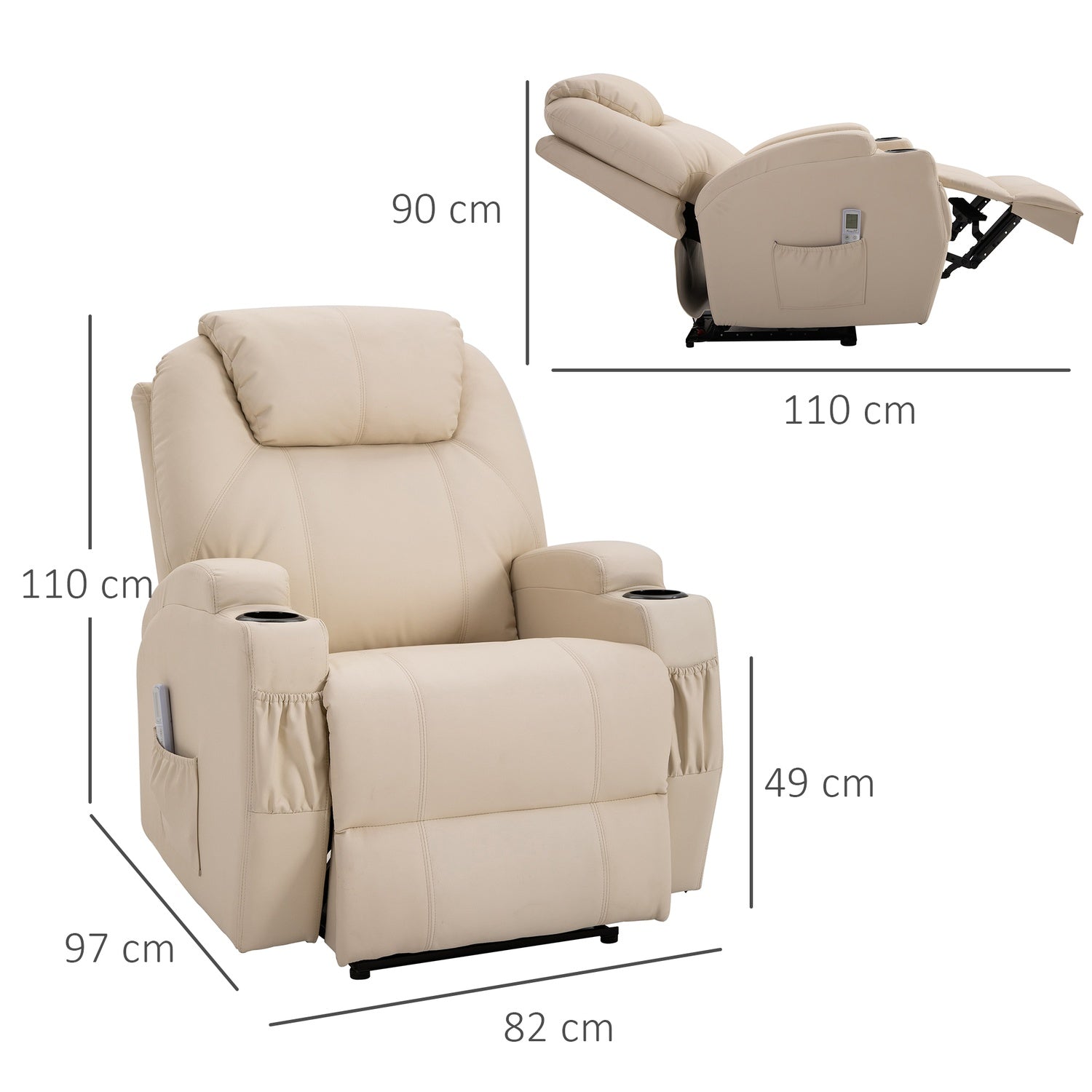 Elektrisk liggande massagestol, konstläder, beige