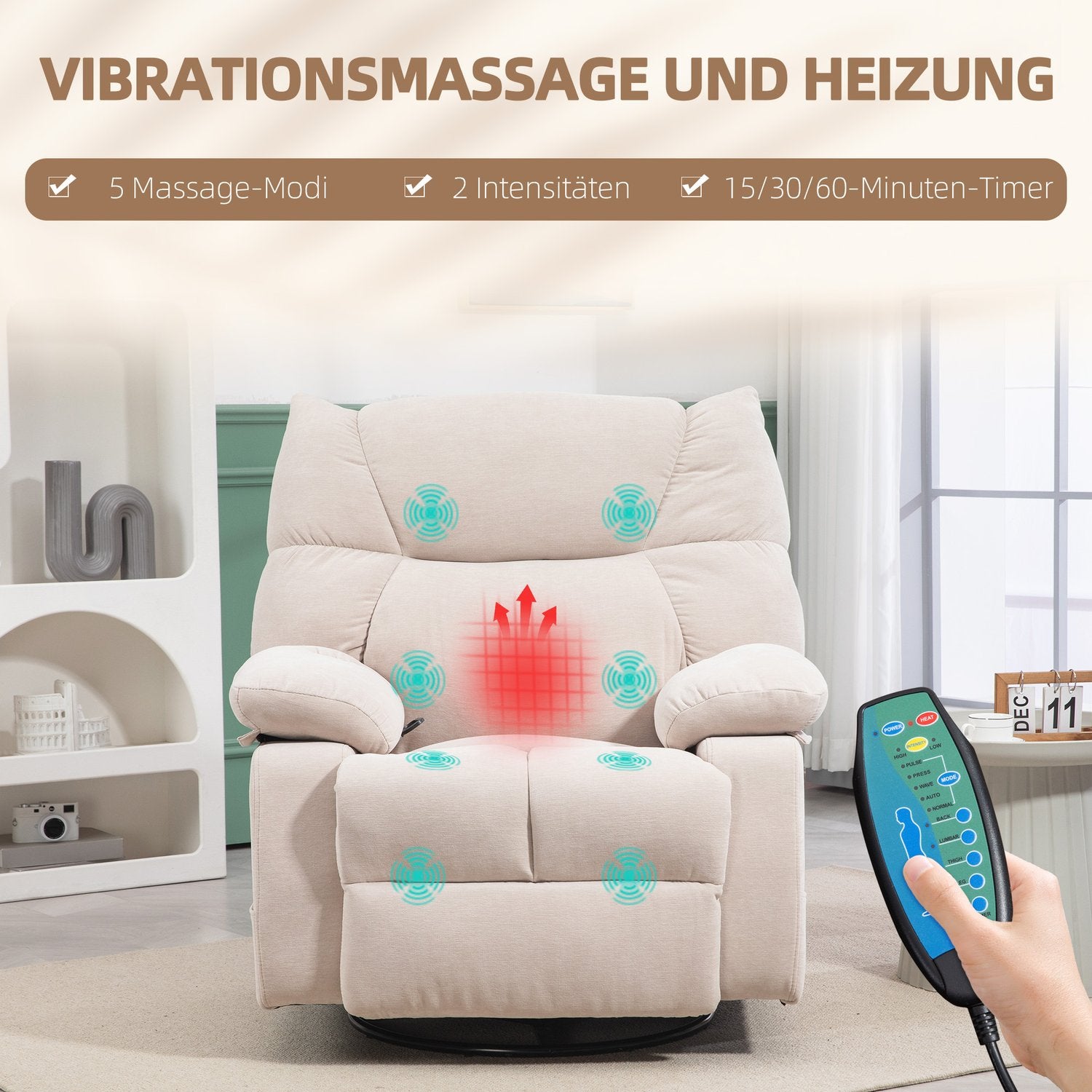 Elektrisk liggande massagestol med värme- och vridfunktioner