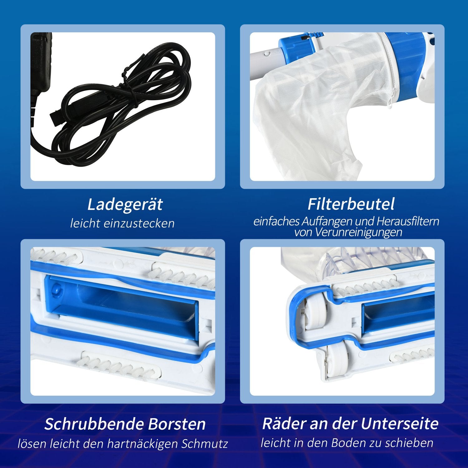 Elektrisk pooldammsugare, batteridriven rengöringsmaskin, 65x20x17 Cm