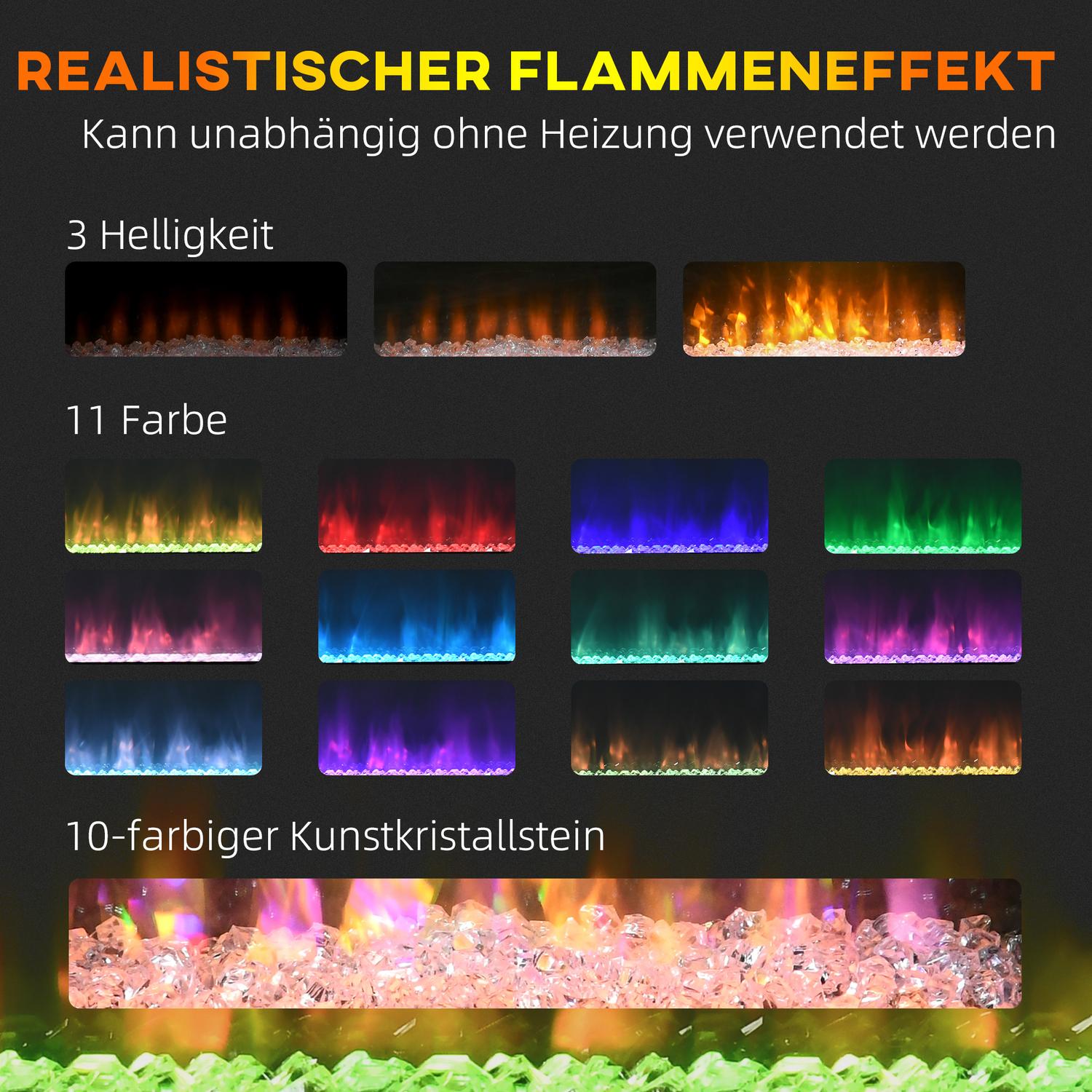Elektrisk öppen spis, Justerbar Värme, LED Flame, Vit