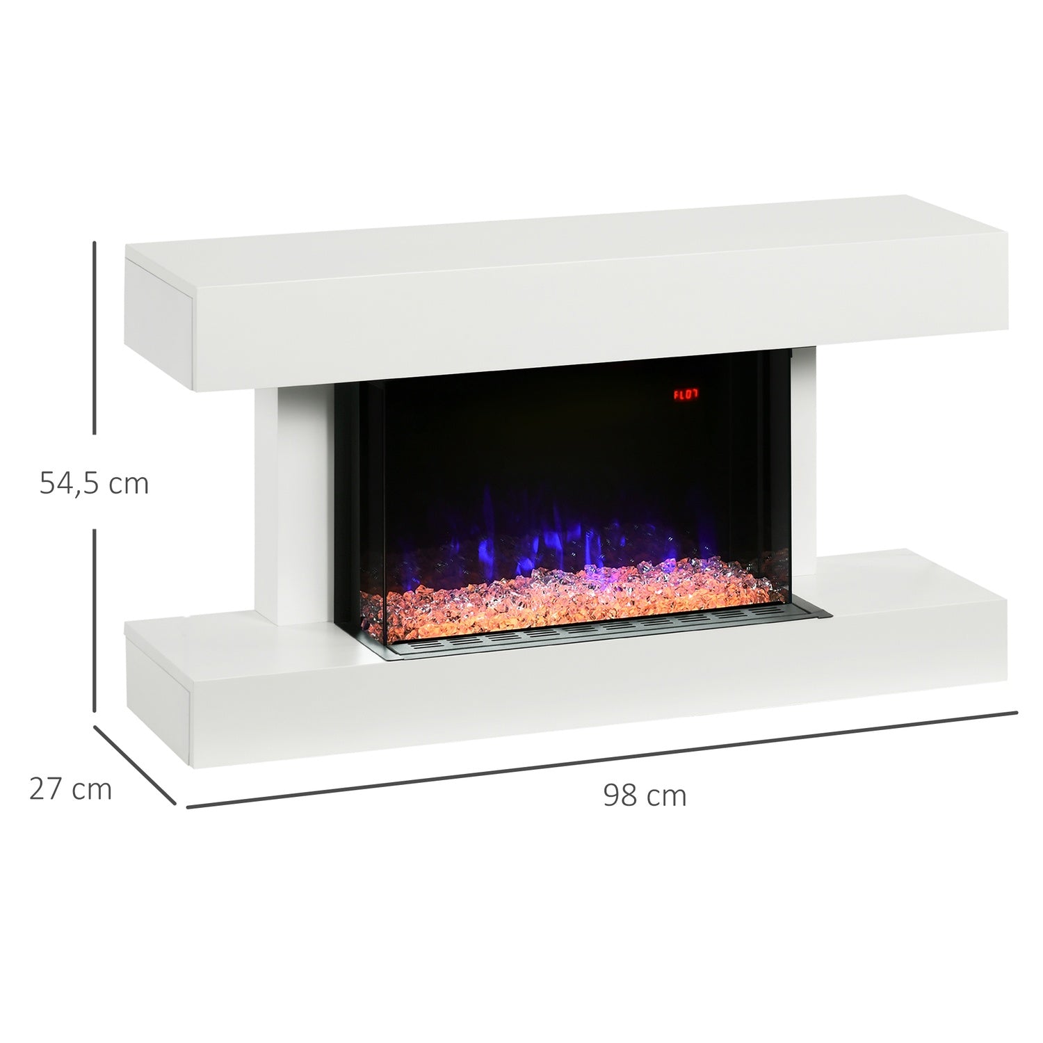 Elektrisk öppen spis, Justerbar Värme, LED Flame, Vit