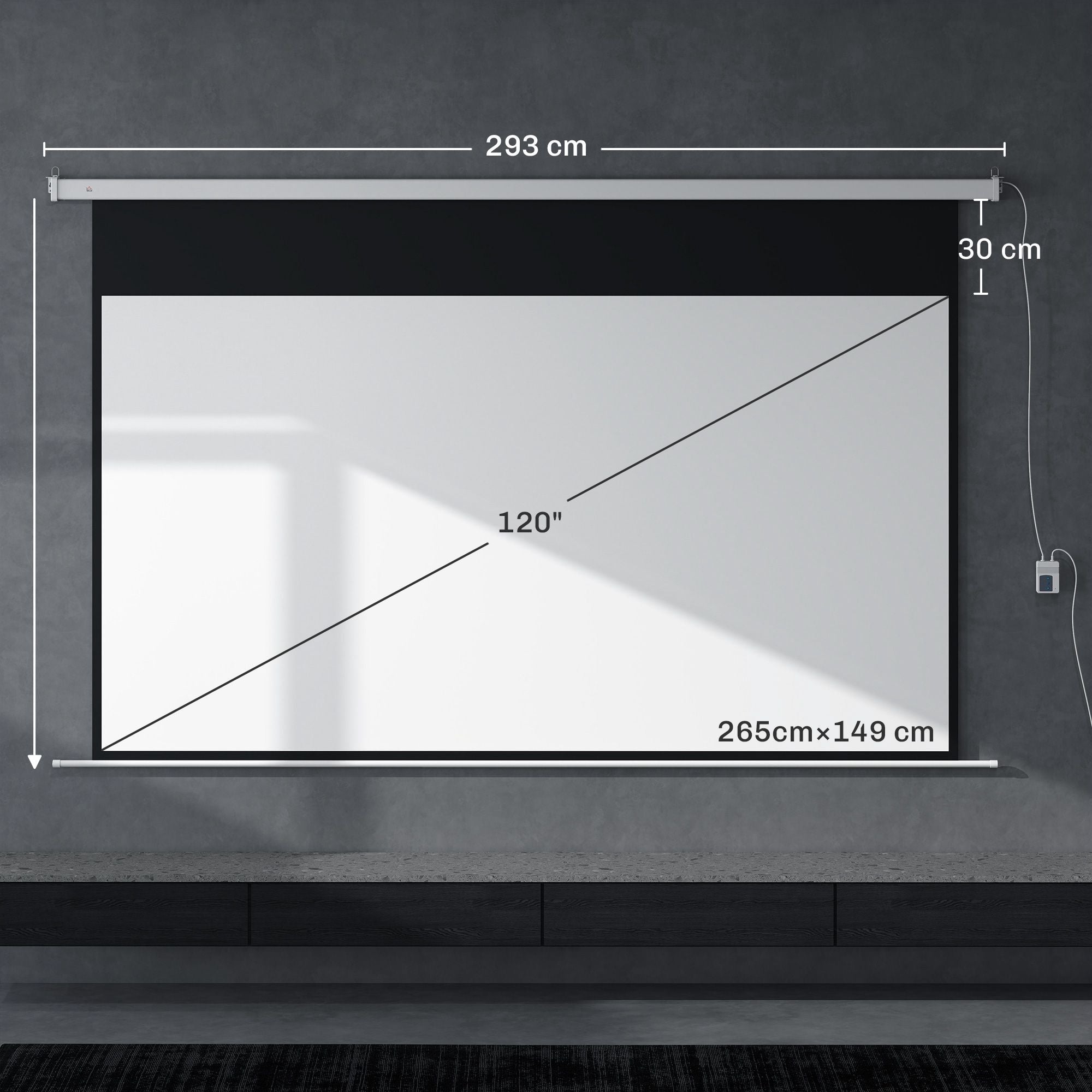 Elektrisk projektorduk 120 tum 16:9, fjärrkontroll