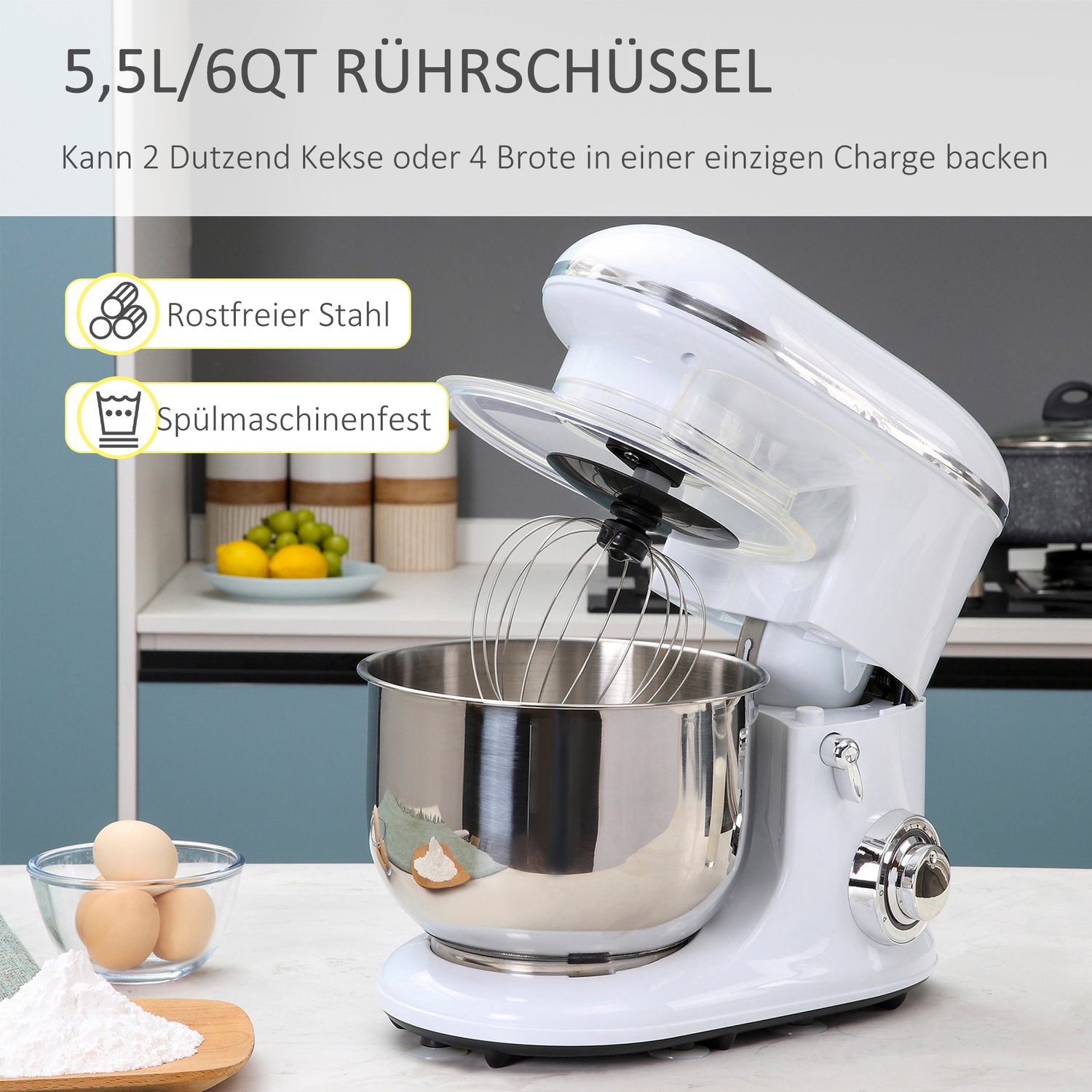 Elektrisk stavmixer med stativ, 5,5L skål, 1200W, 6 hastigheter