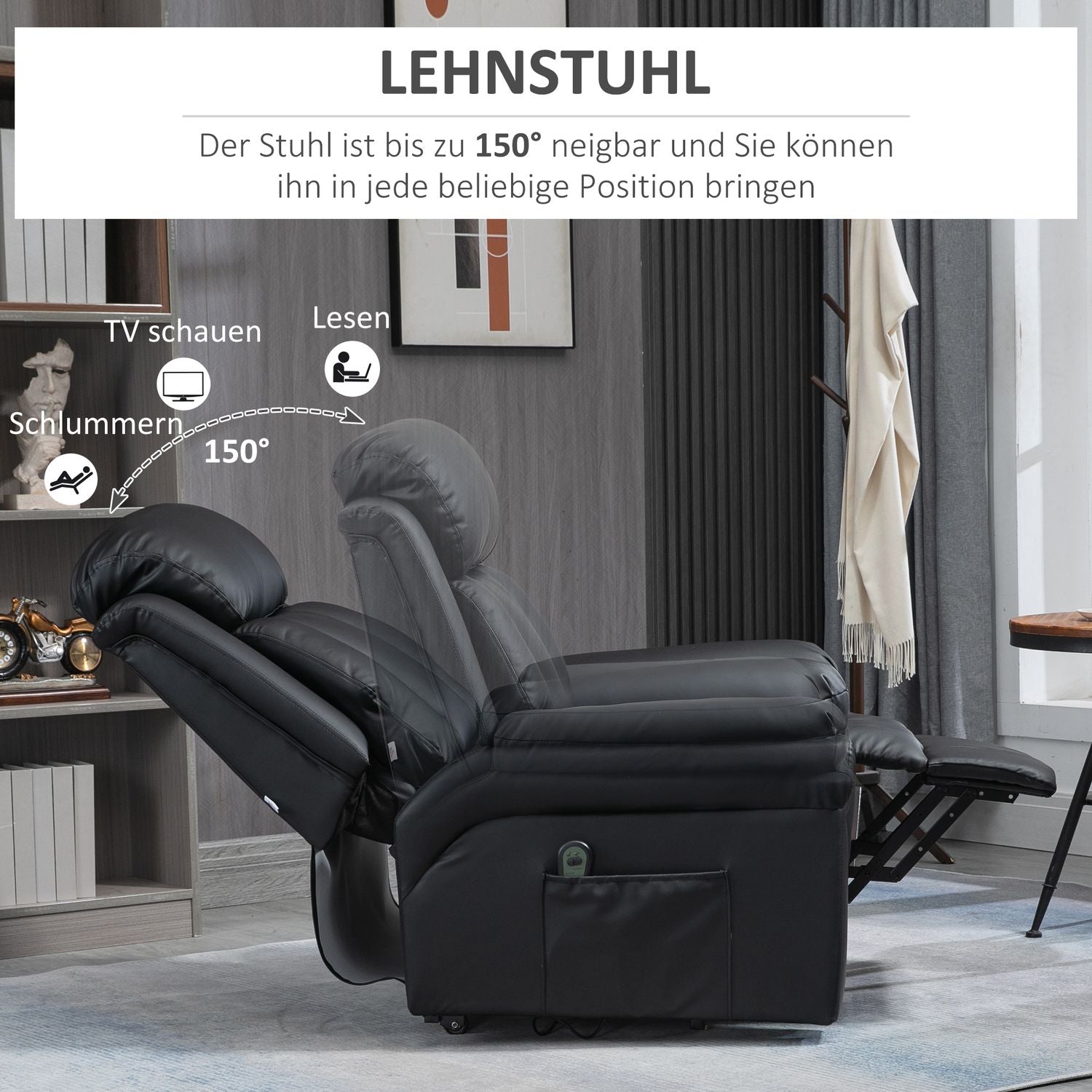 Elektrické polohovací křeslo z umělé kůže s funkcí vstávání