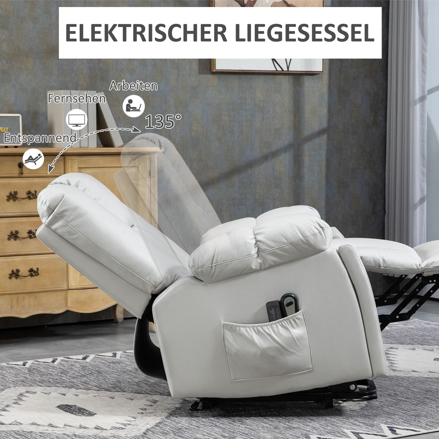 Elektrisk vilstol – massage, fjäderkärna, ljusgrå