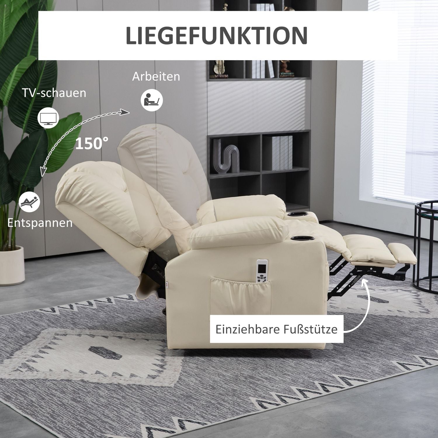 Elektrické relaxační křeslo s masáží, kolečky a držákem na nápoje
