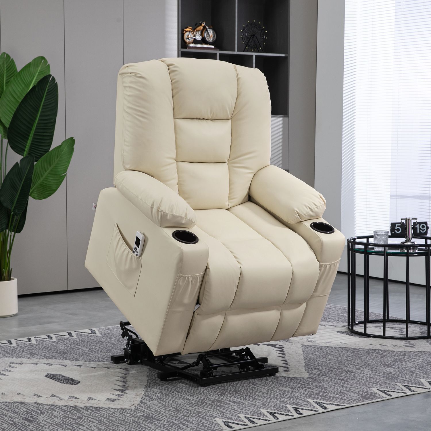 Elektrické relaxační křeslo s masáží, kolečky a držákem na nápoje