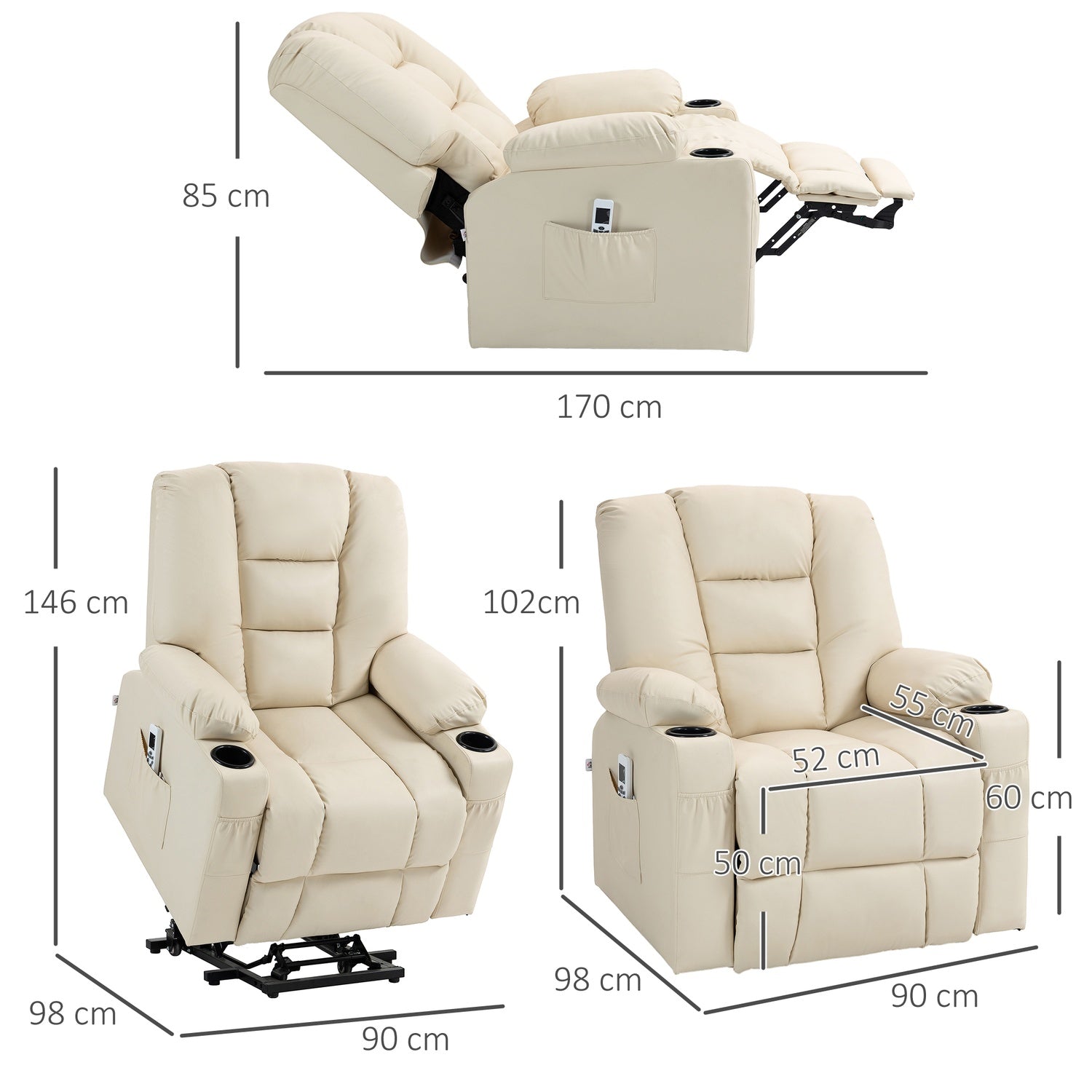 Elektrické relaxační křeslo s masáží, kolečky a držákem na nápoje