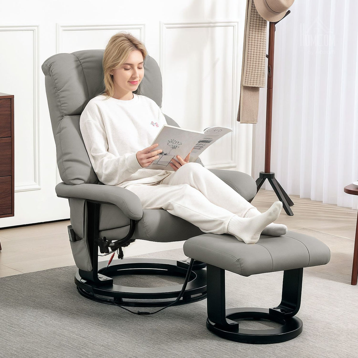 Elektrické polohovací křeslo s masáží a podnožkou, šedé