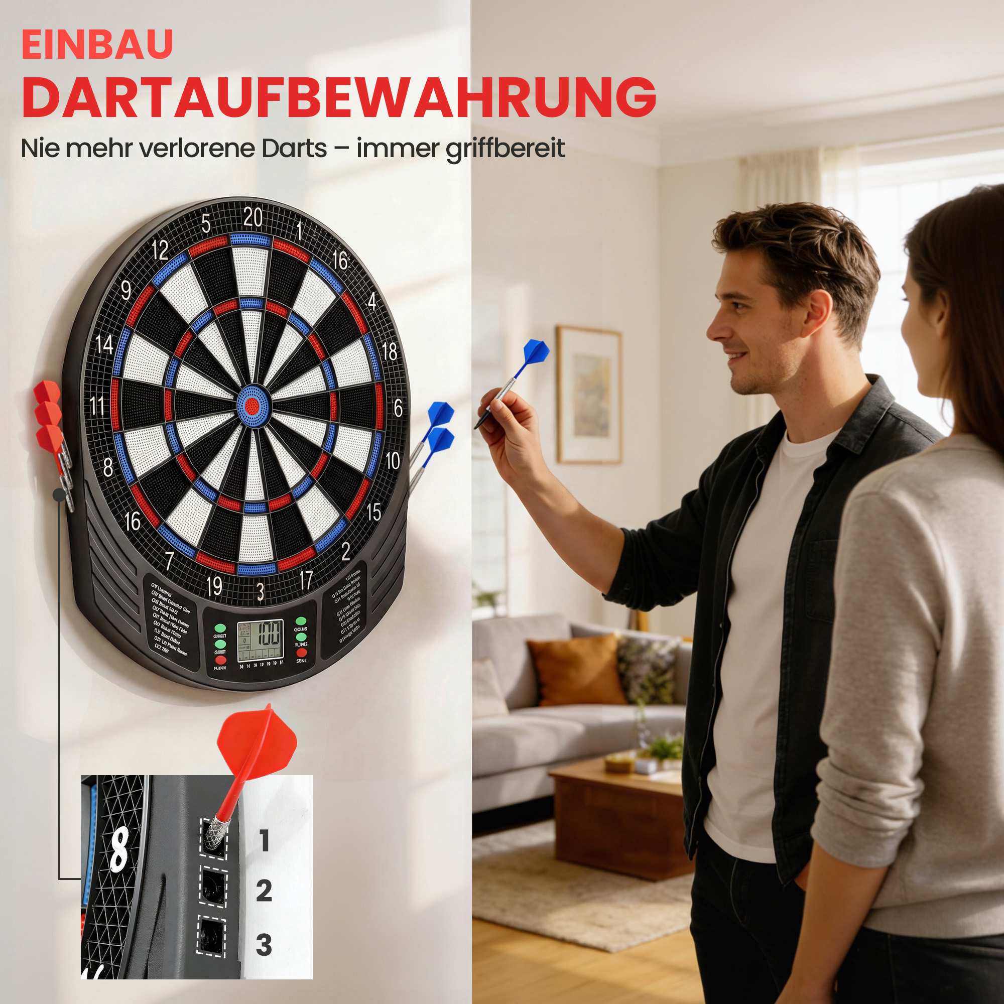 Elektronisk darttavla, 1–8 spelare, LCD-skärm, 6 dartset