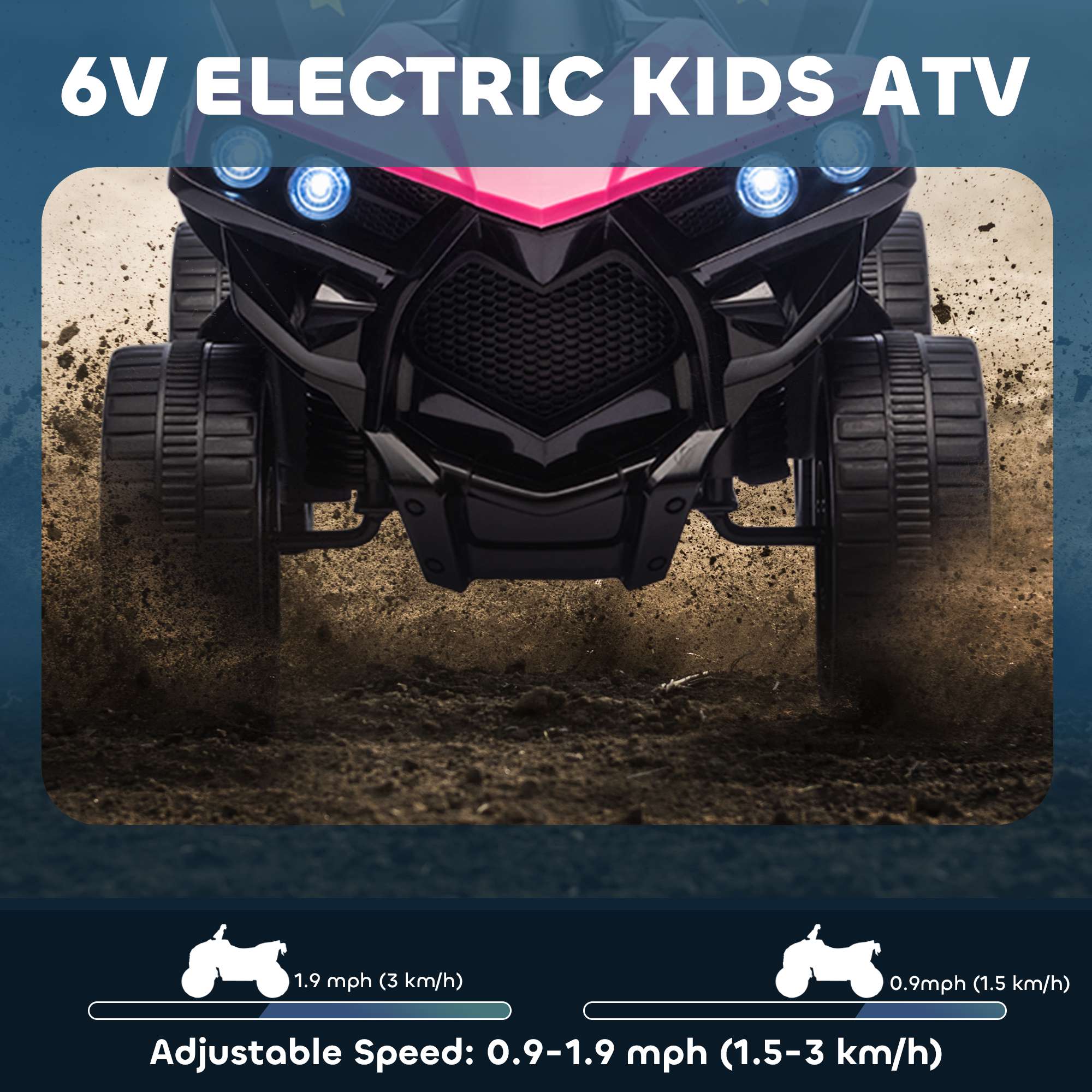 Elfyrhjuling för barn, 6V-motor, rosa, 3-6 år