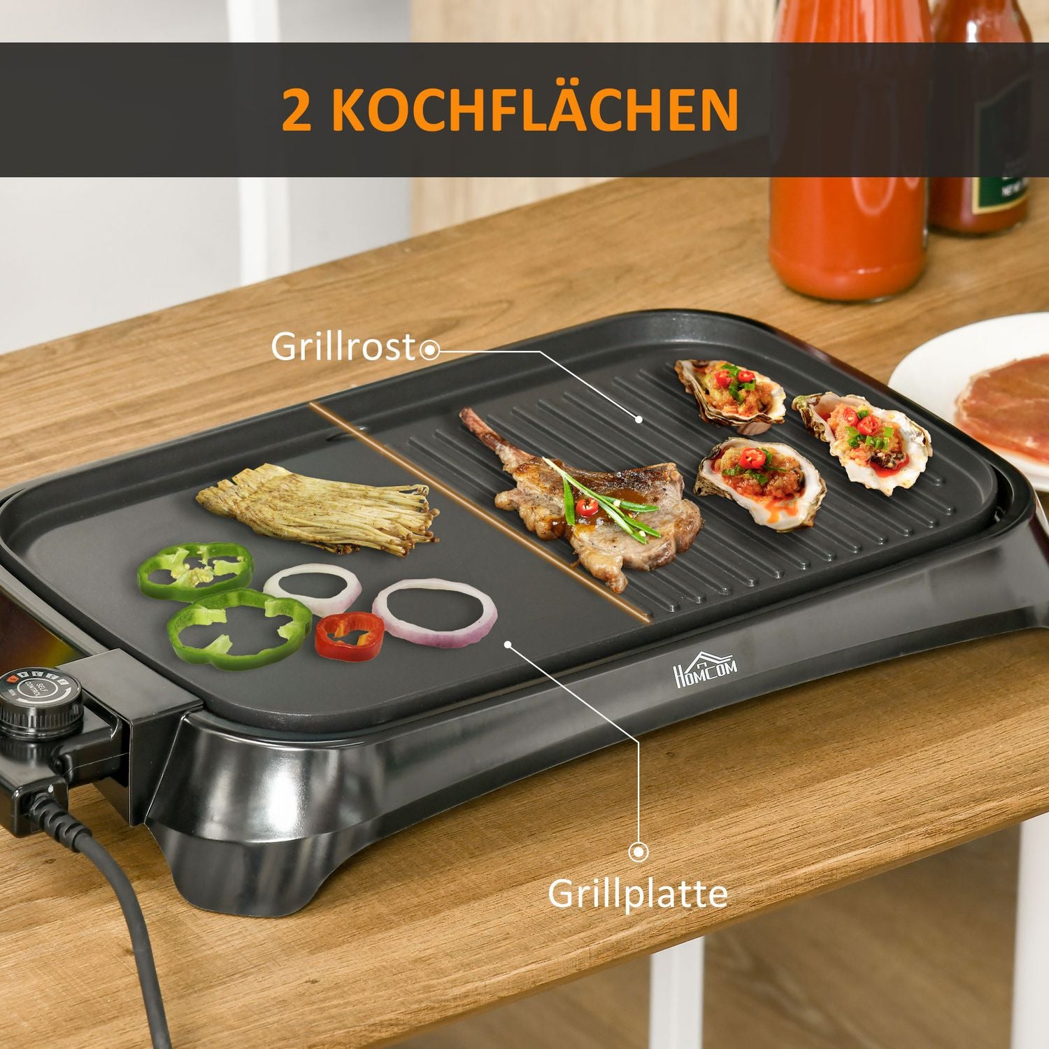 Elgrill, non-stick tallrik, justerbar termostat, 1600W