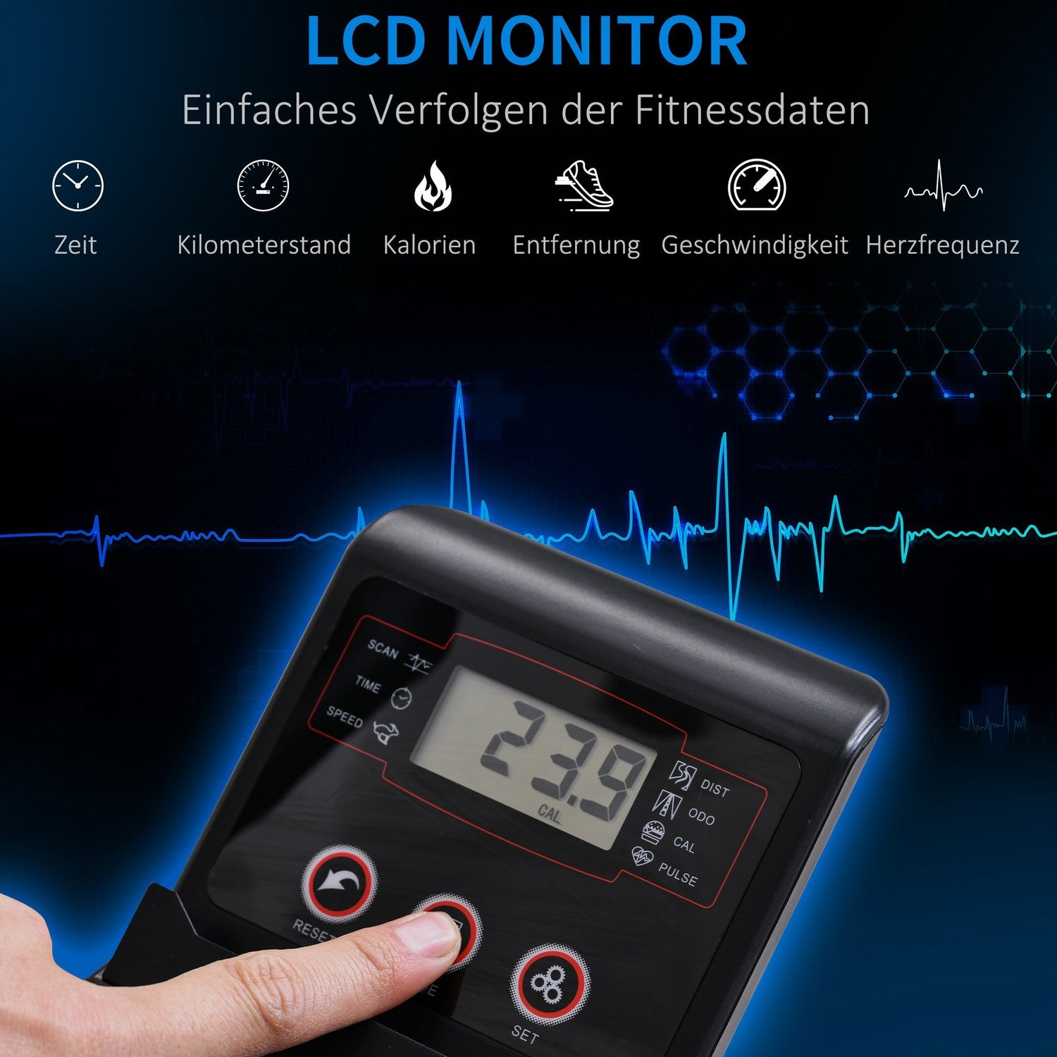 Elliptisk motionscykel, LCD-skärm, justerbart säte, 8 nivåer