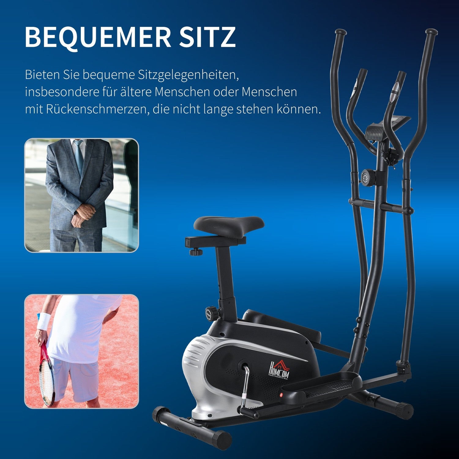 Elliptisk motionscykel, LCD-skärm, justerbart säte, 8 nivåer