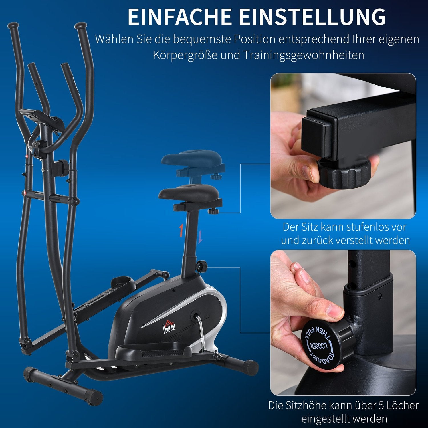 Elliptisk motionscykel, LCD-skärm, justerbart säte, 8 nivåer