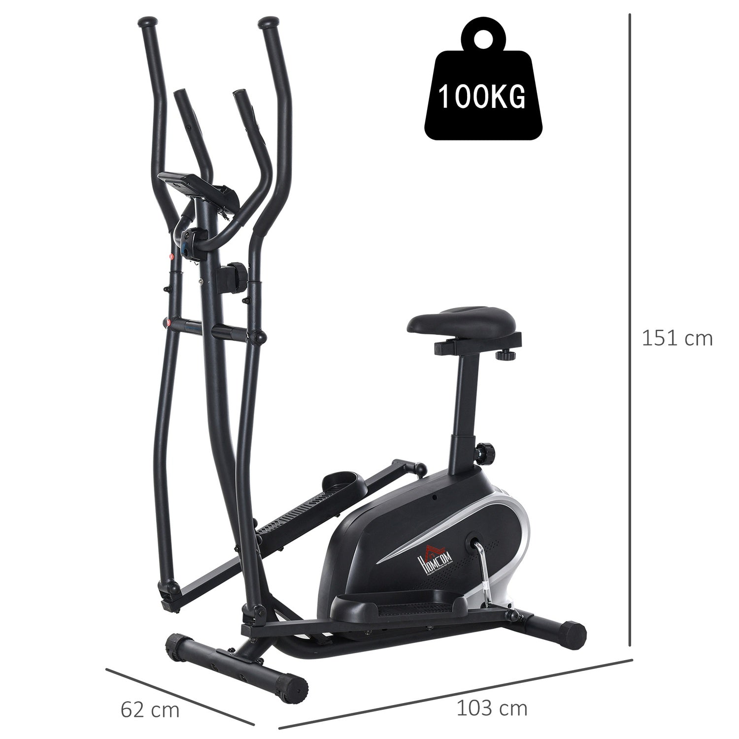 Elliptisk motionscykel, LCD-skärm, justerbart säte, 8 nivåer