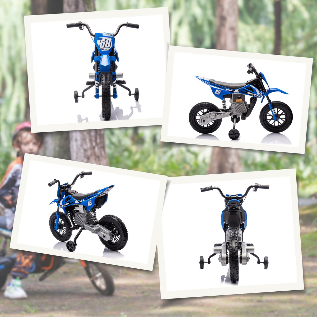 Elektrická motorka pro děti, 12 V, hudba, 3–6 let, modrá