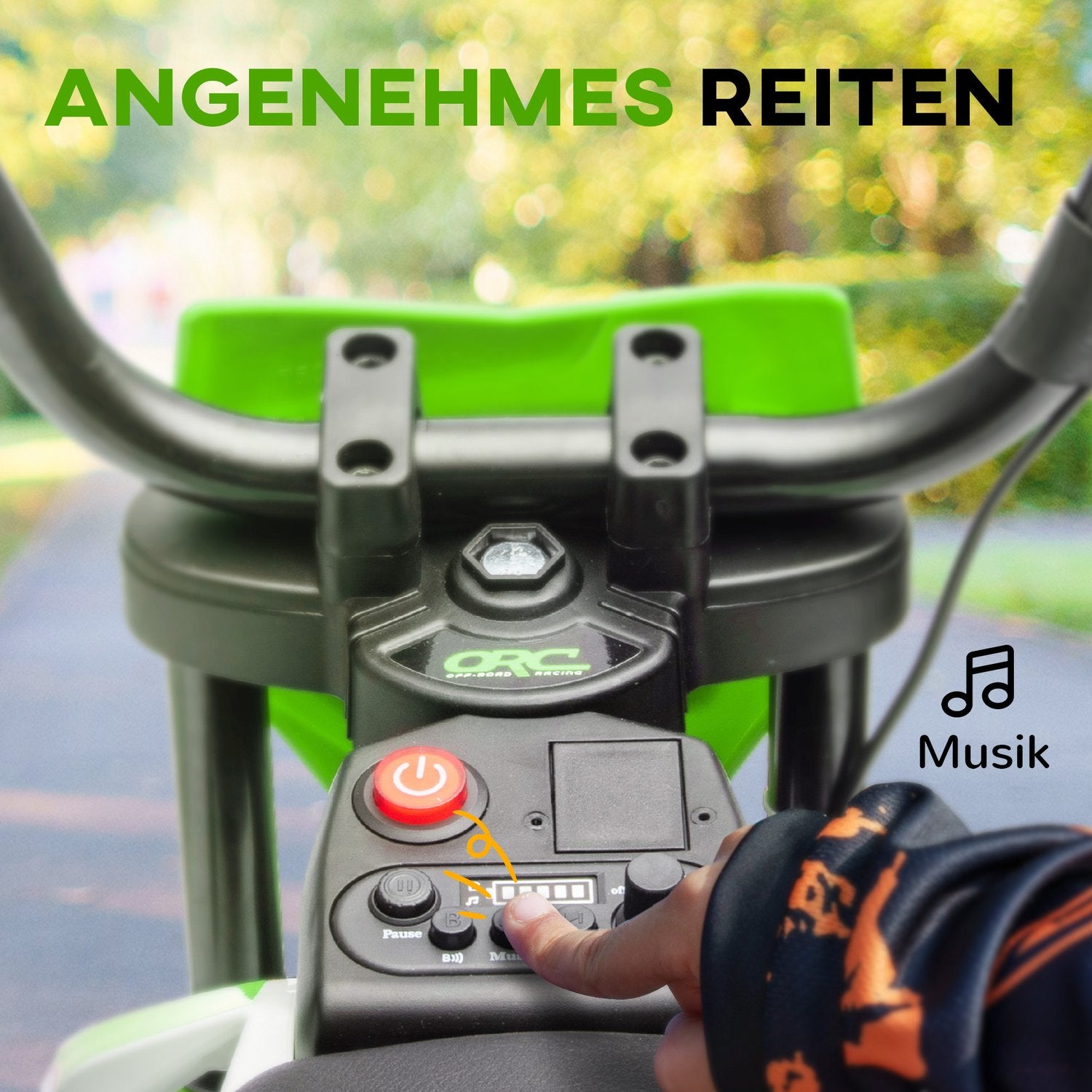 Elmotorcykel för barn, 12V, musik, 3-6 år, grön