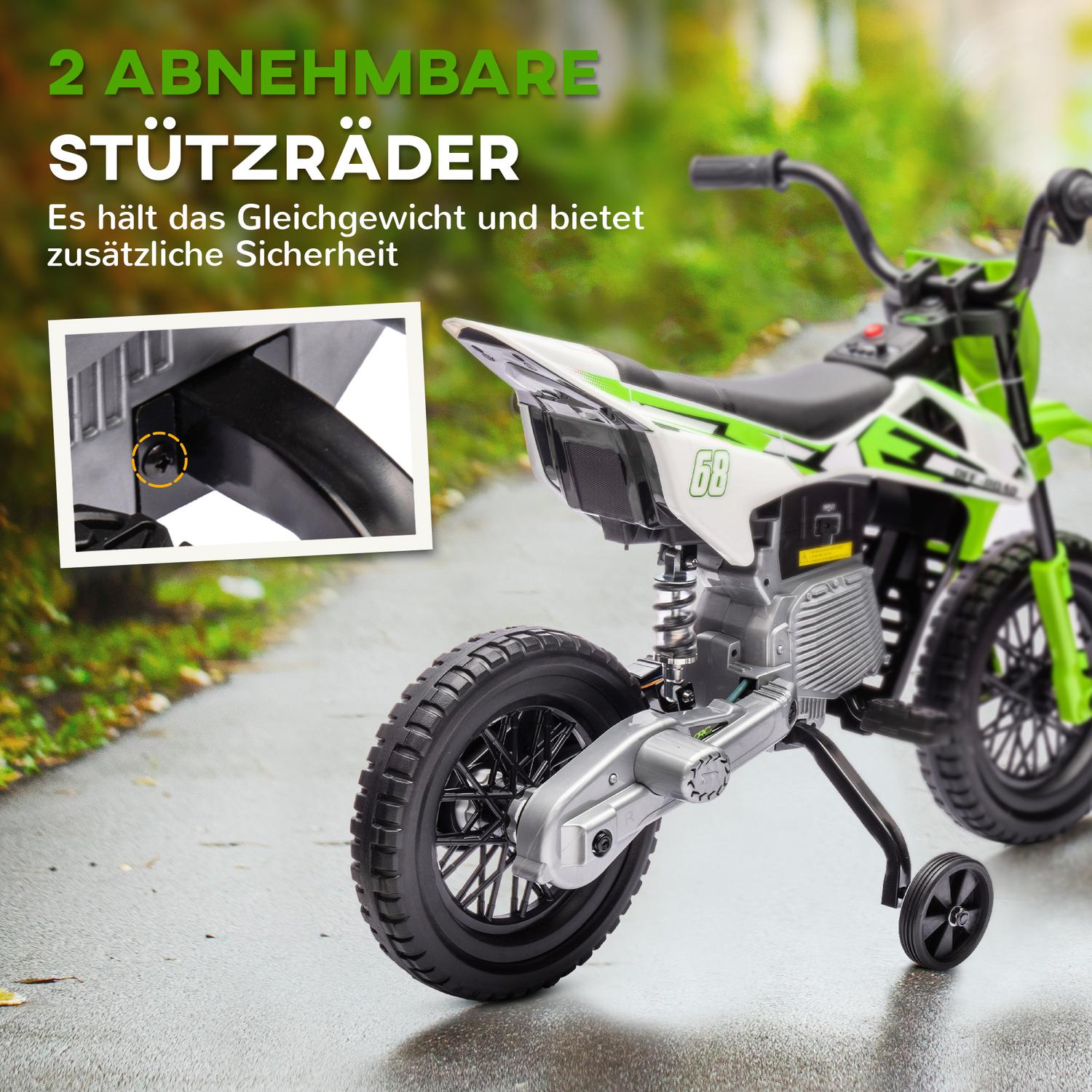 Elmotorcykel för barn, 12V, musik, 3-6 år, grön