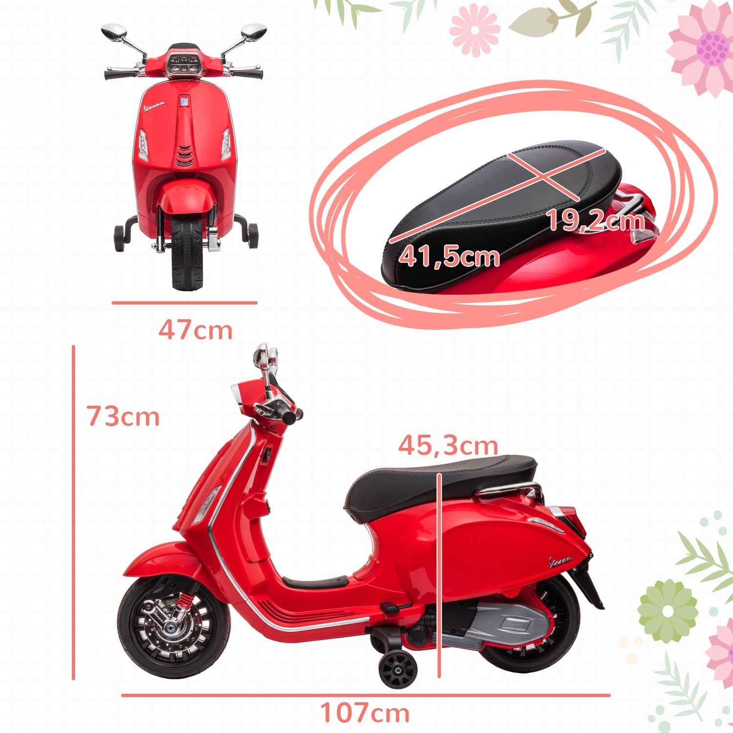 Elektrická motorka pro děti, 6V, MP3 a LED světla, červená
