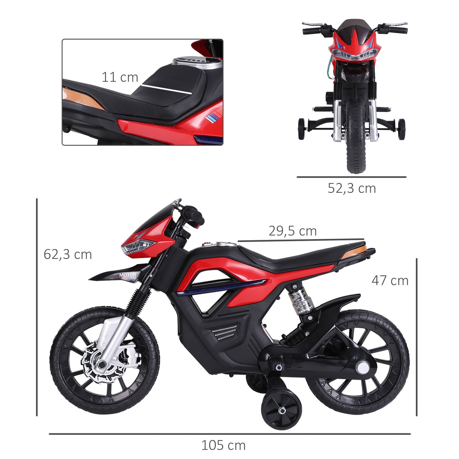 Elmotorcykel för barn – ljus, musik, 3 km/h, 3-6 år