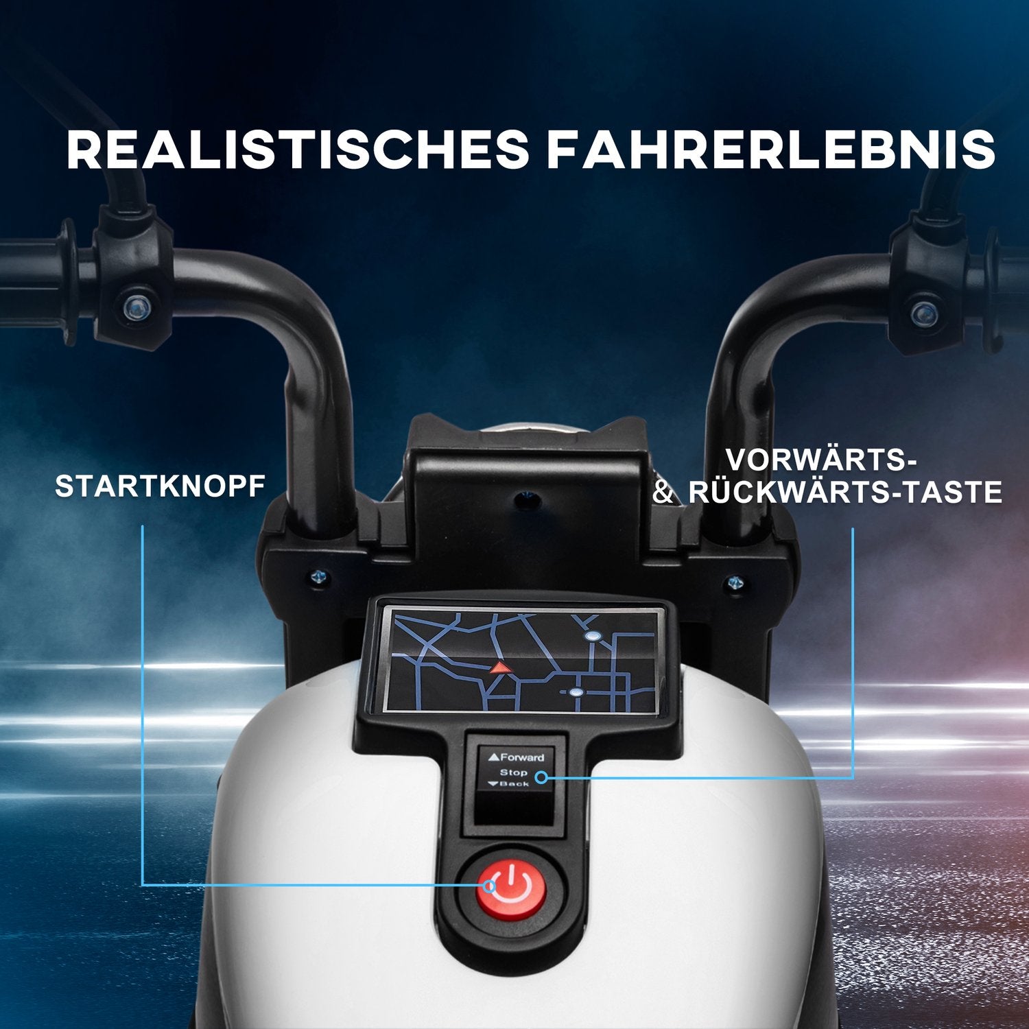 Elektrická motorka pro děti s postranními kolečky, bílá