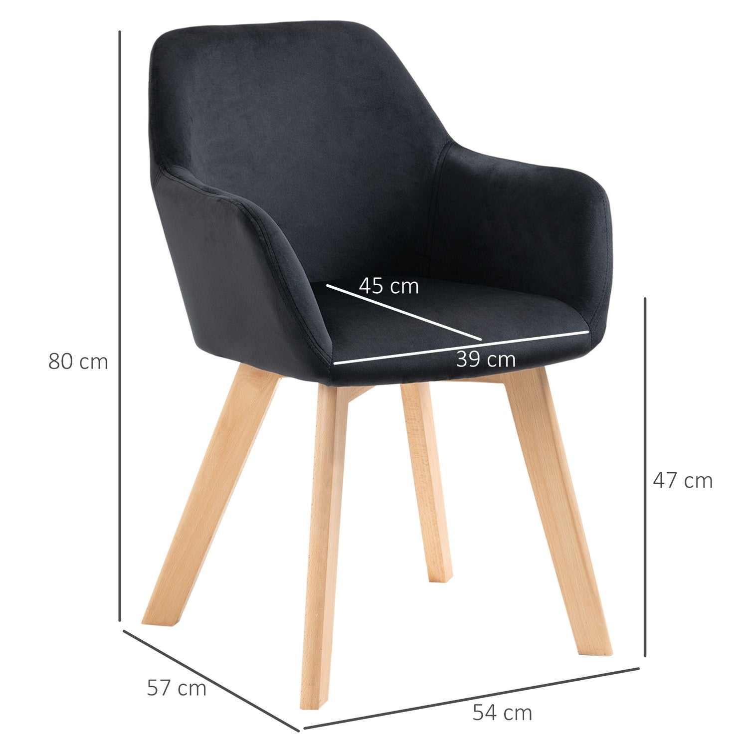 Ergonomiska svarta köksstolar Set om 2, trä & polyester