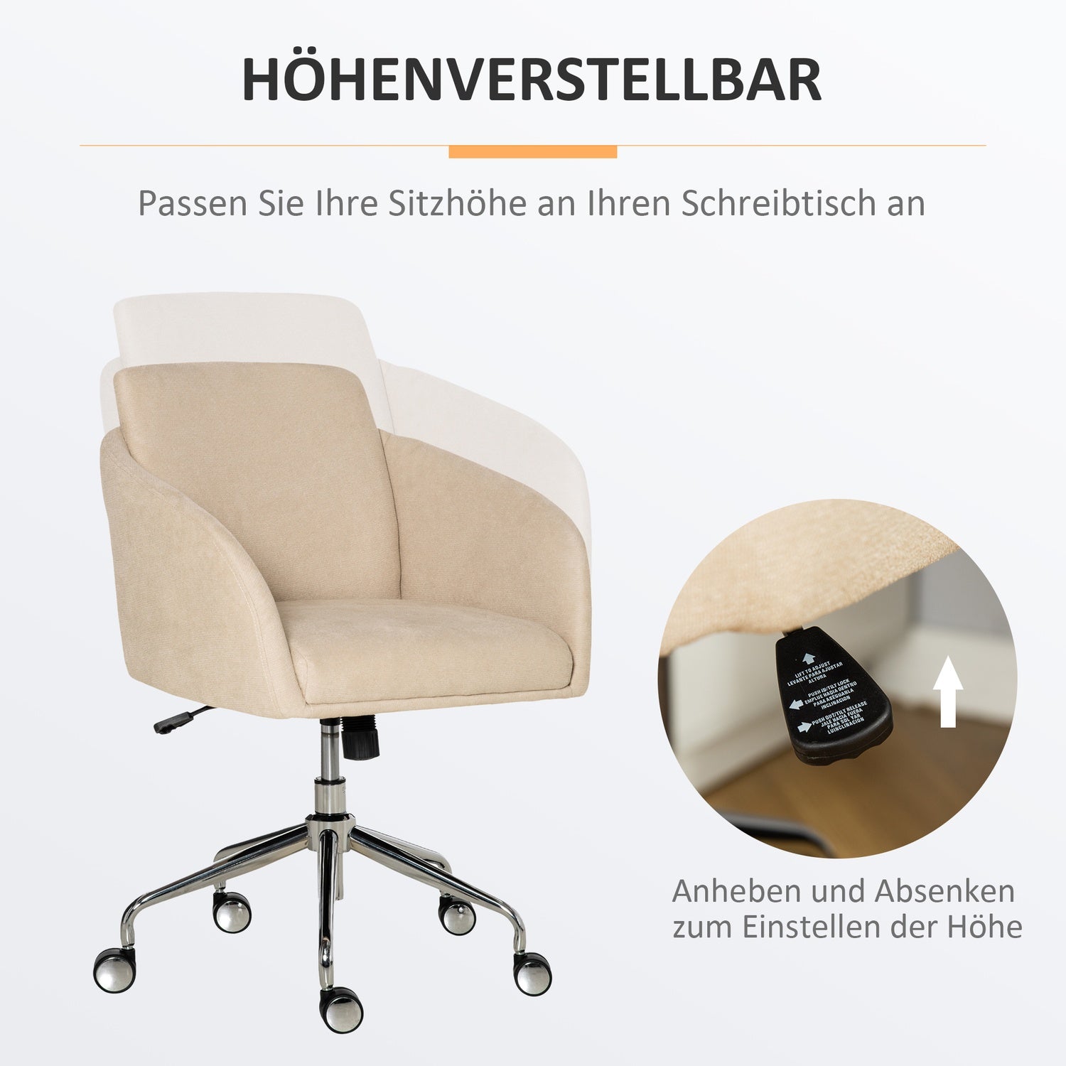 Ergonomisk beige kontorsstol – justerbar höjd, vridbar