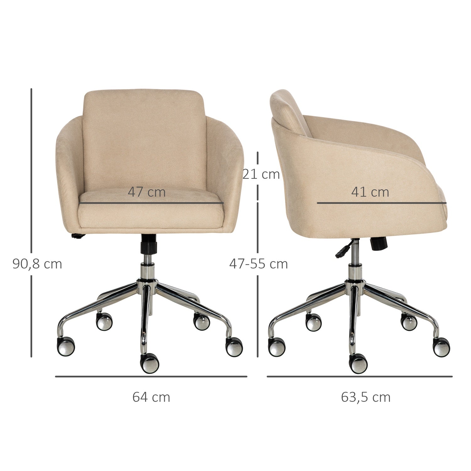 Ergonomisk beige kontorsstol – justerbar höjd, vridbar