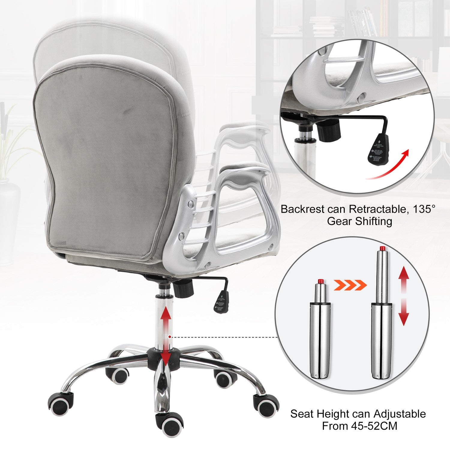 Ergonomisk grå kontorsstol – justerbart vadderat ryggstöd