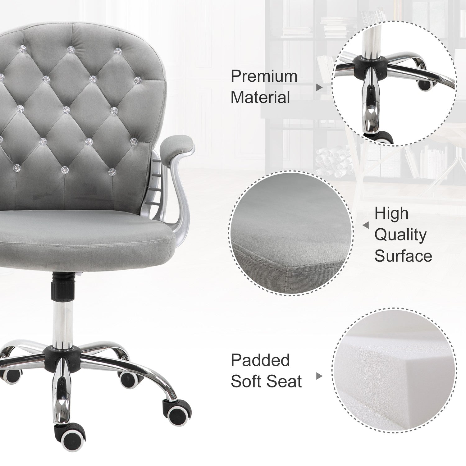 Ergonomisk grå kontorsstol – justerbart vadderat ryggstöd