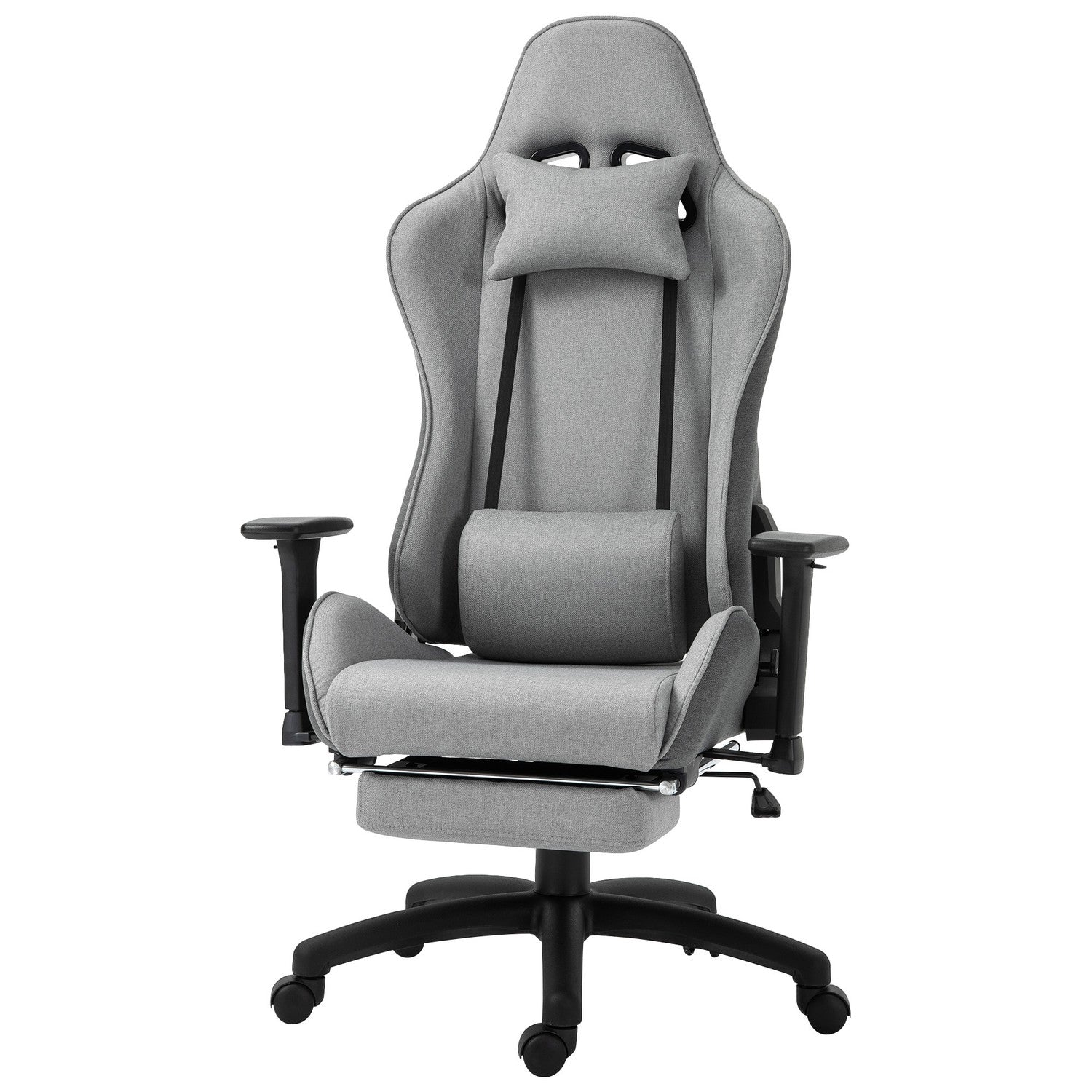 Ergonomisk grå kontorsstol med huvud- och ländkuddar