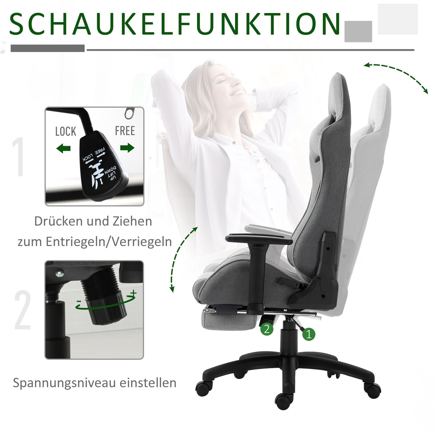Ergonomisk grå kontorsstol med huvud- och ländkuddar