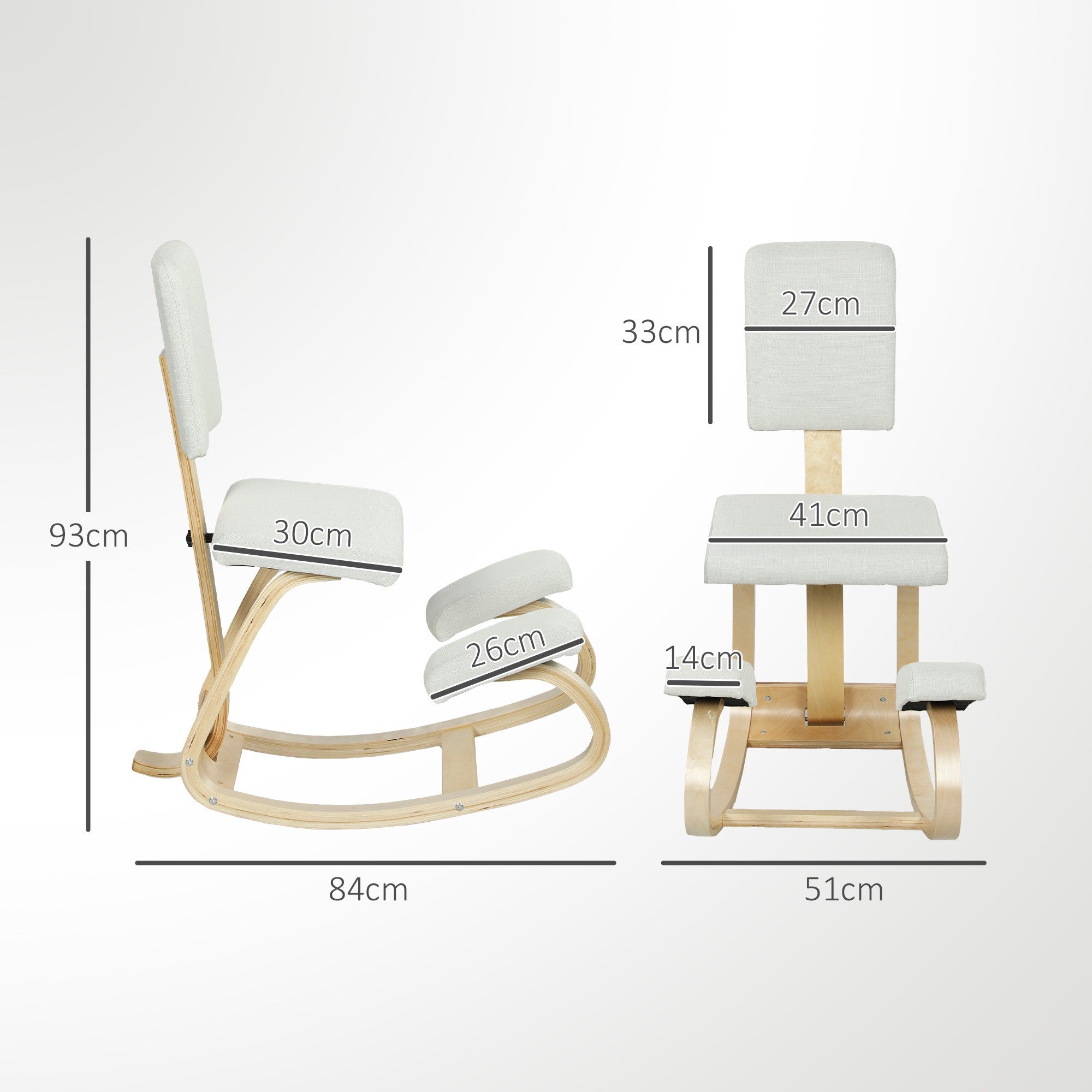 Ergonomisk knäböjd stol, björkträram, krämvit