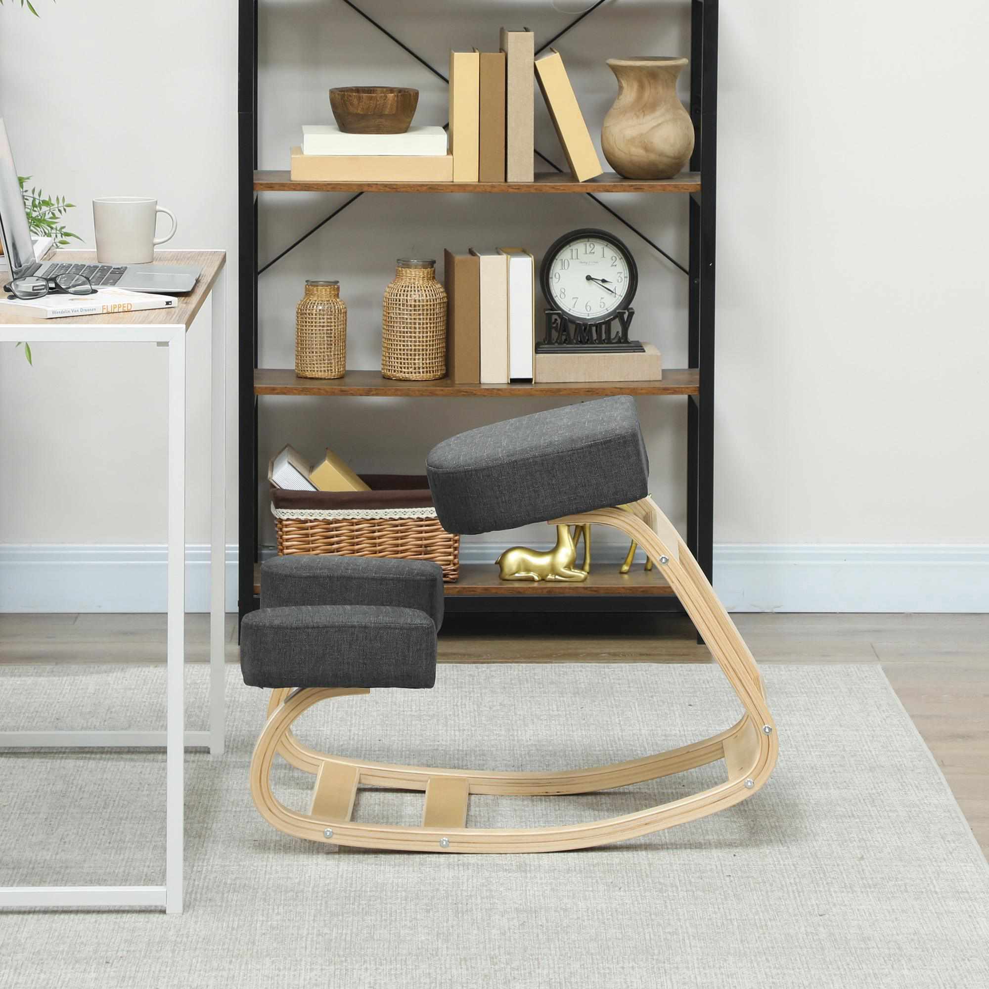 Ergonomisk knäböjstol, björkträ, 120 kg kapacitet, mörkgrå