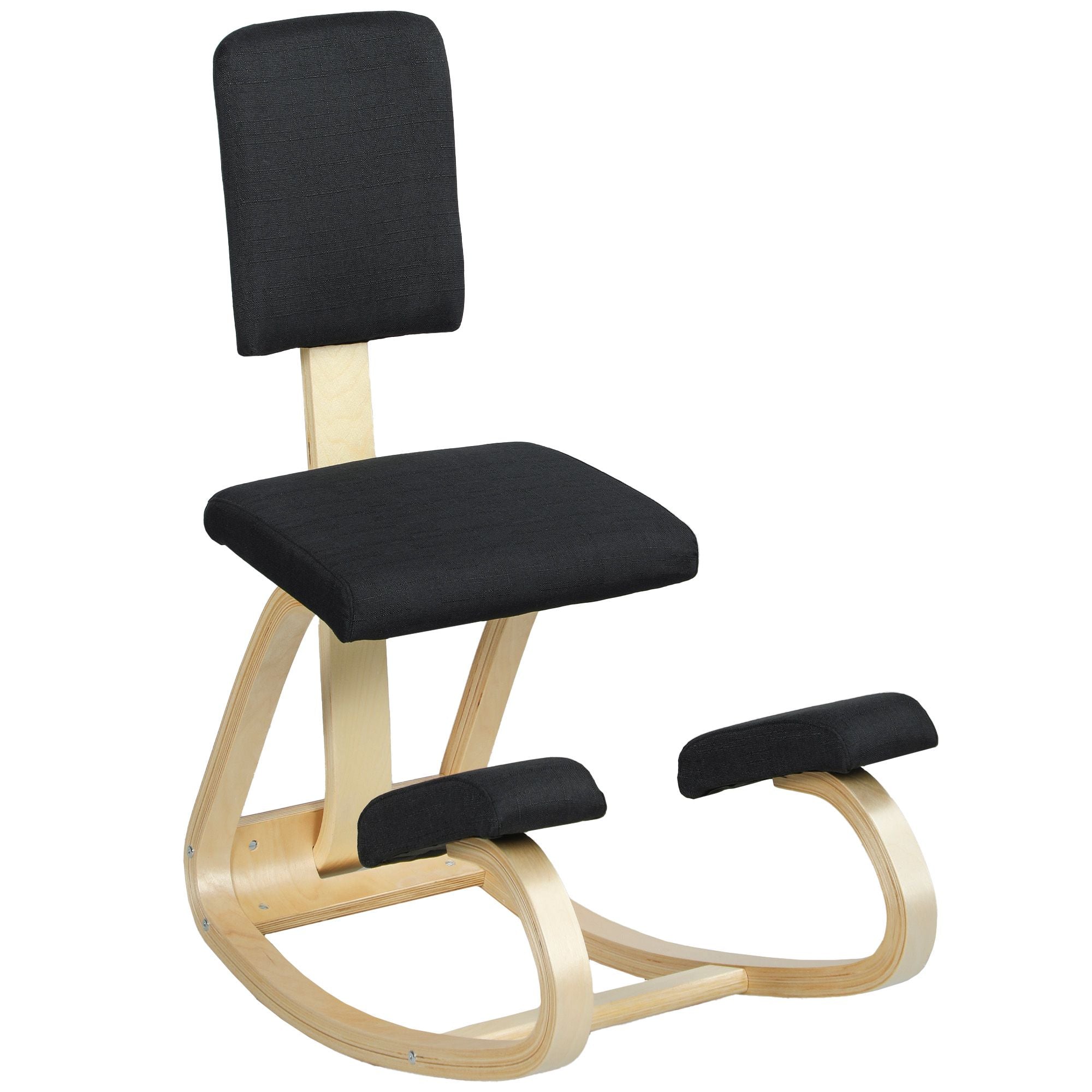 Ergonomisk knäböjstol, björkträ, svart, för hemmabruk och kontor