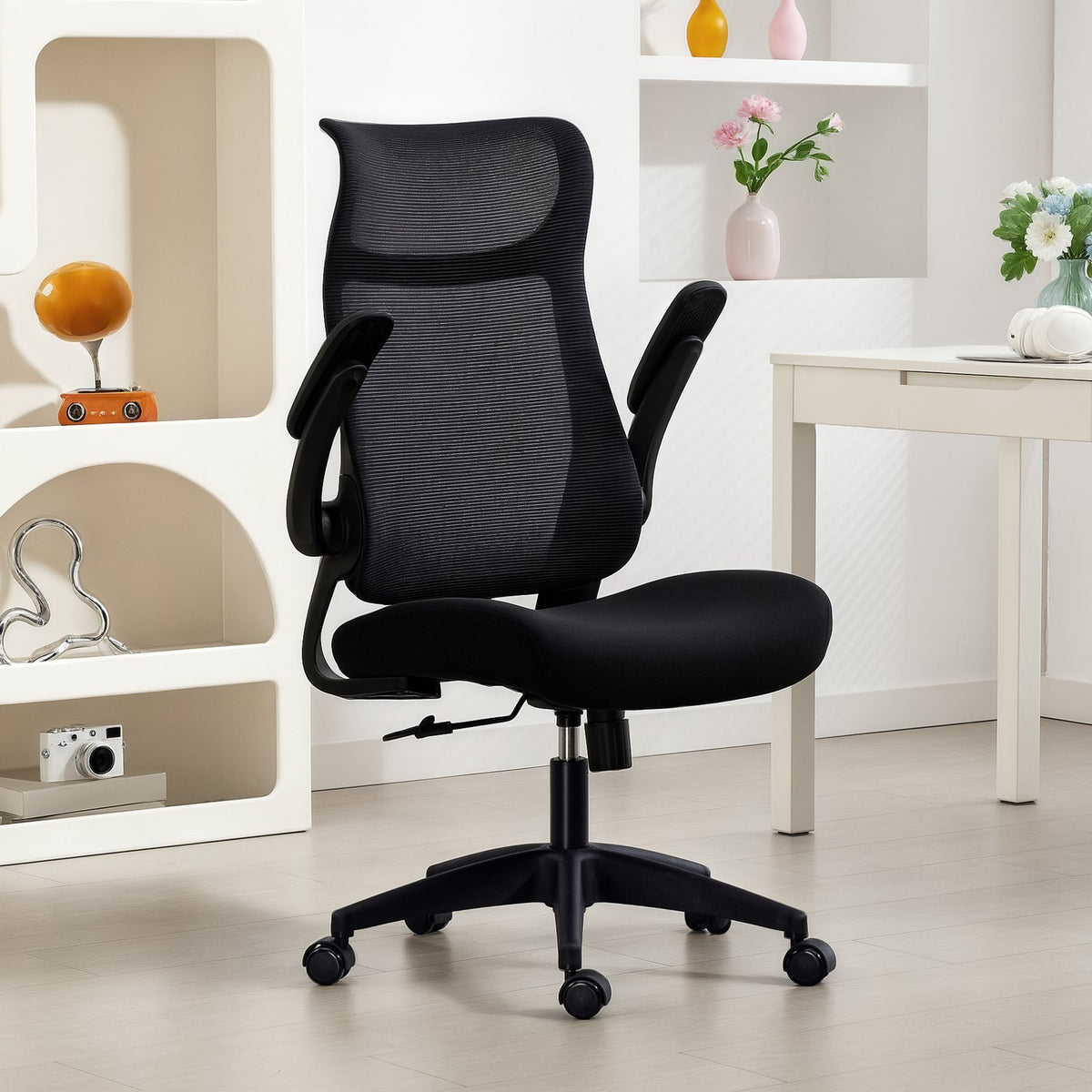 Ergonomická kancelářská židle, 3D područky, síťovaná opěrka, černá