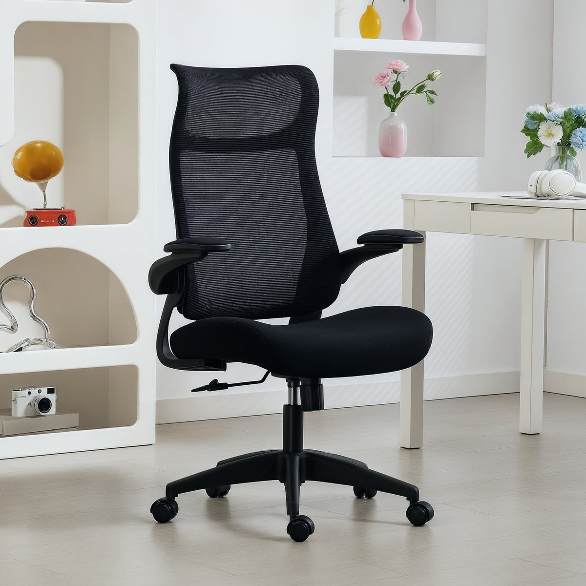 Ergonomická kancelářská židle, 3D područky, síťovaná opěrka, černá