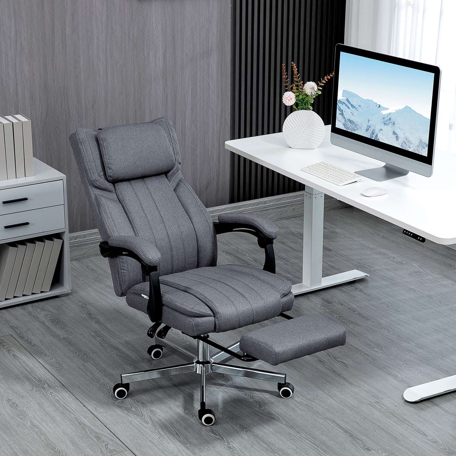 Ergonomisk kontorsstol, Liggande, Massage, Grå