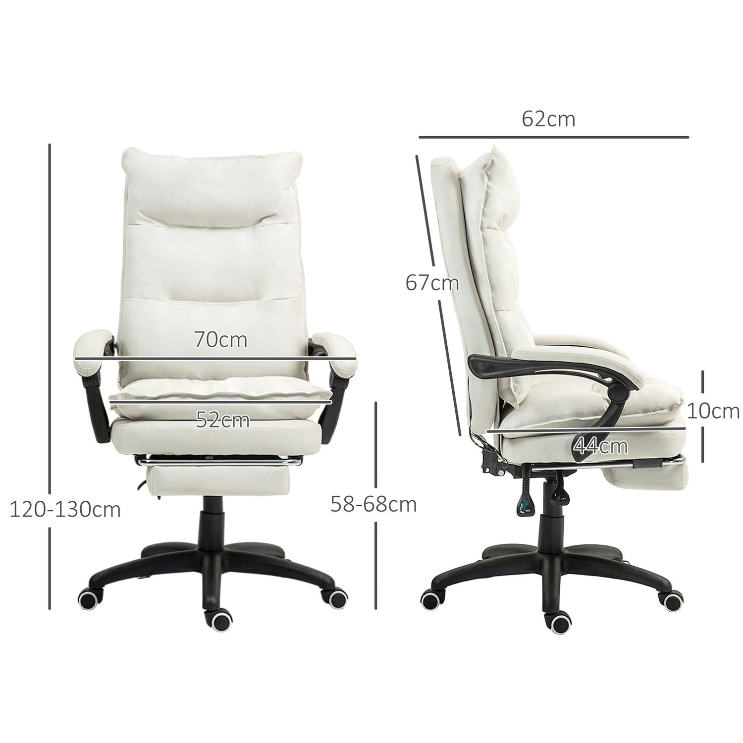 Ergonomická kancelářská židle, masážní funkce a nastavení sklonu, krémově bílá