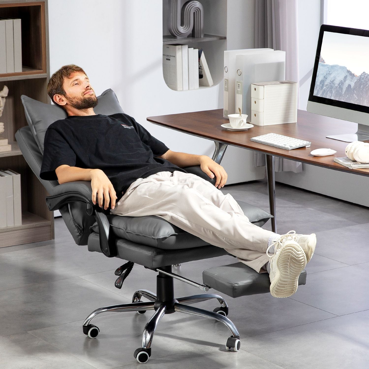 Ergonomická kancelářská židle, sklopná a výškově nastavitelná, tmavě šedá