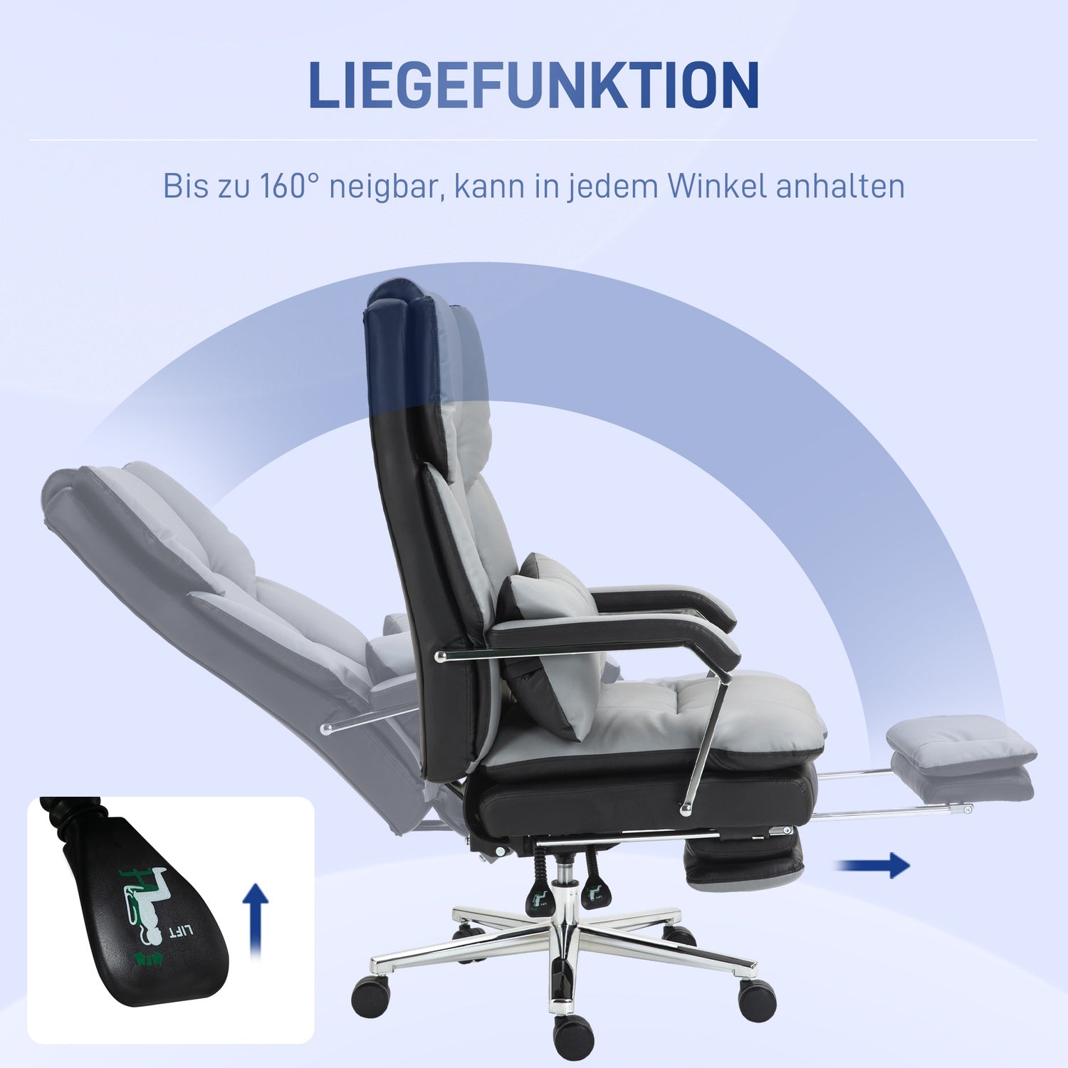 Ergonomisk kontorsstol, gungande, 180 kg belastning, ljusgrått läder