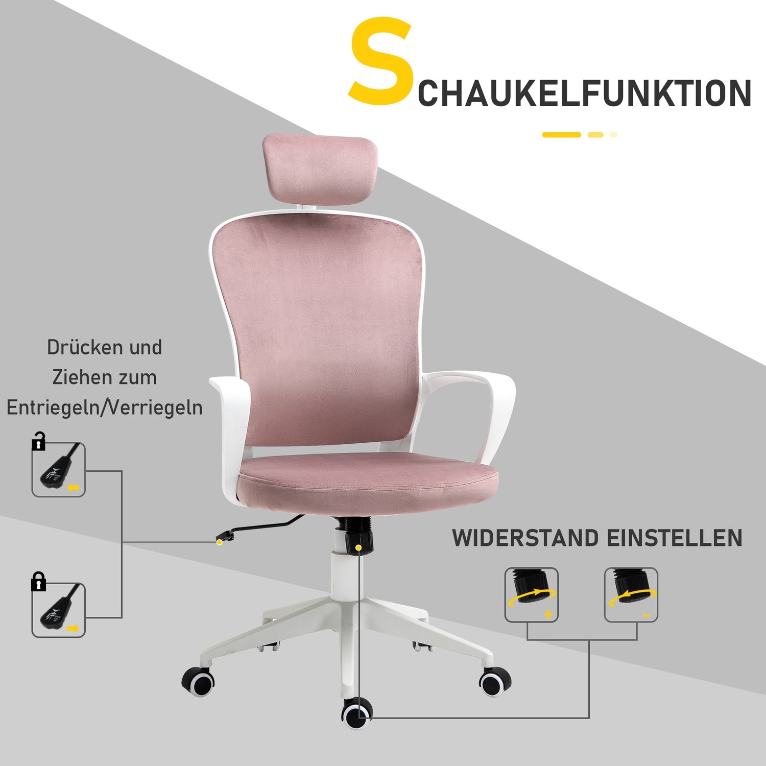 Ergonomisk kontorsstol, höjdjusterbar, rosa 63X64X118-128cm