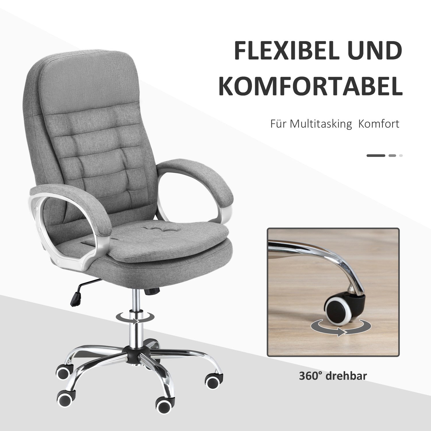 Ergonomisk kontorsstol i grått linne med rocker, justerbar höjd