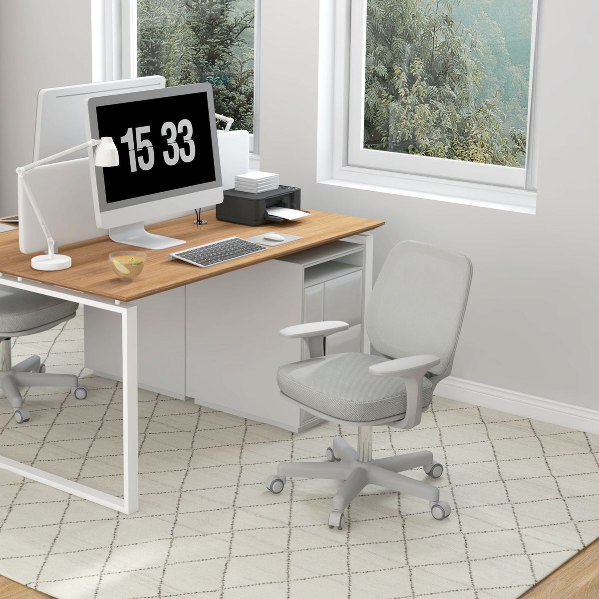 Ergonomická kancelářská židle s nastavitelnou výškou, šedá, otočná o 360°