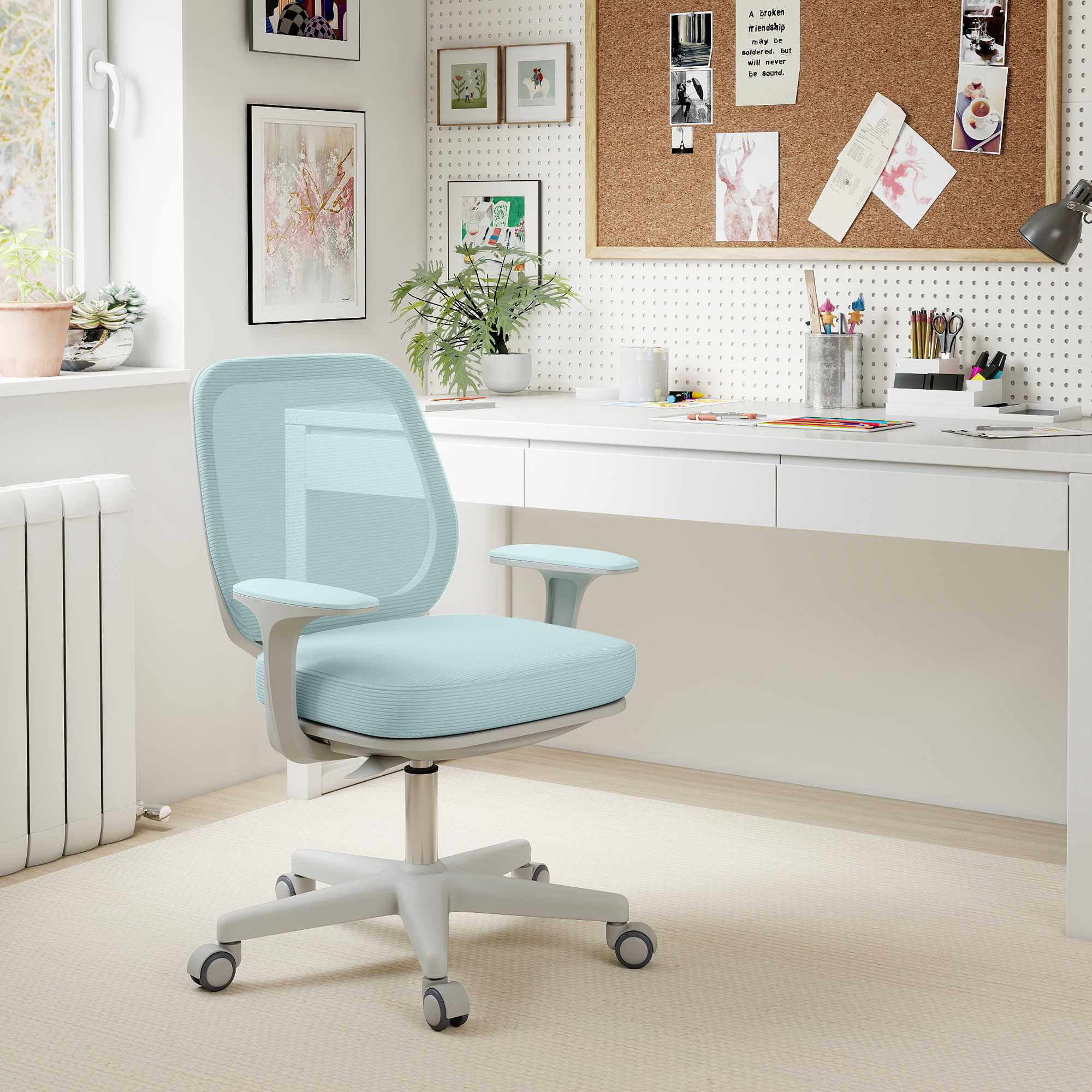 Ergonomisk kontorsstol, justerbar höjd, grön, 360 graders vridbar
