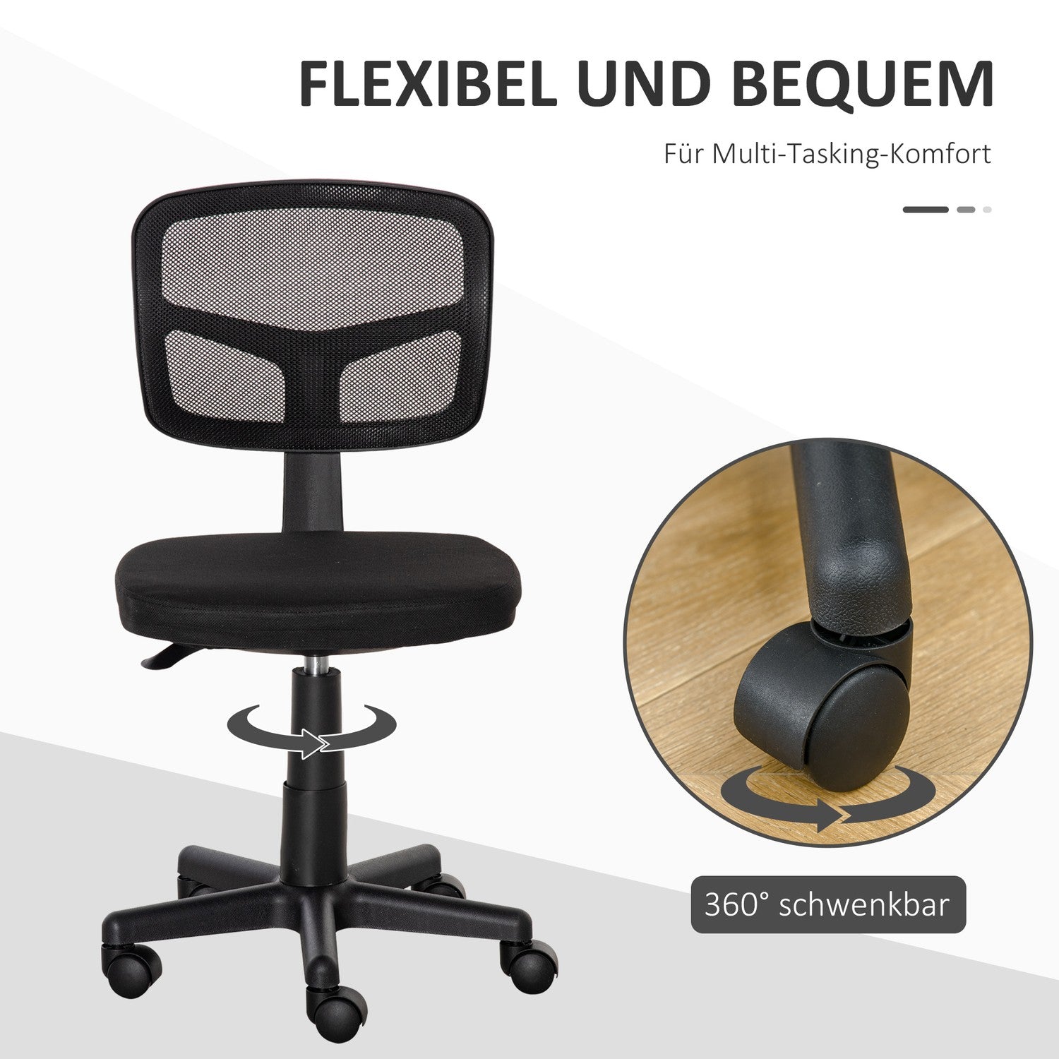 Ergonomisk kontorsstol, justerbar höjd, svart mesh